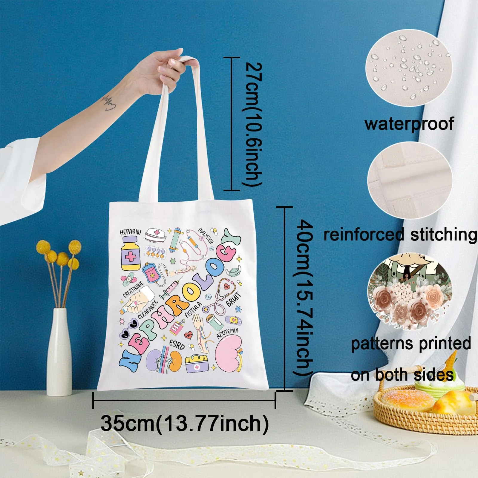 KEYCHIN Nephrologist Tote Bag Nephrology Nurse Gifts Dialysis Nephrology Nurse Shoulder Bag Kidney Care Nurse Gifts Nephrology Tb - Image 2