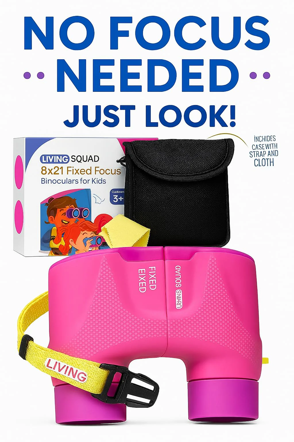 Kids Binoculars 8x21 Focus-Free Pink – Shockproof Outdoor Adventure Gear for Girls & Boys Ages 3-12 – No-Adjustment Point & Look Design, Real 8X Magnification STEM Toy for Bird Watching, Hiking Pink/Purple - Image 2