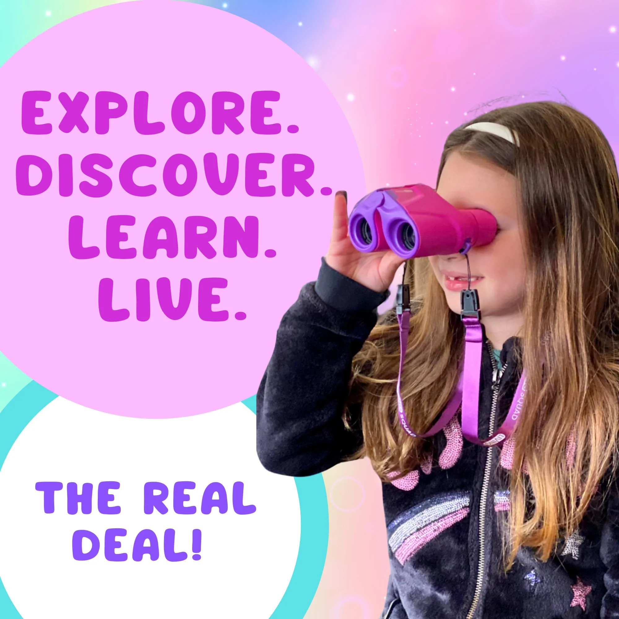 Kids Binoculars 8x21 Focus-Free Pink – Shockproof Outdoor Adventure Gear for Girls & Boys Ages 3-12 – No-Adjustment Point & Look Design, Real 8X Magnification STEM Toy for Bird Watching, Hiking Pink/Purple - Image 3