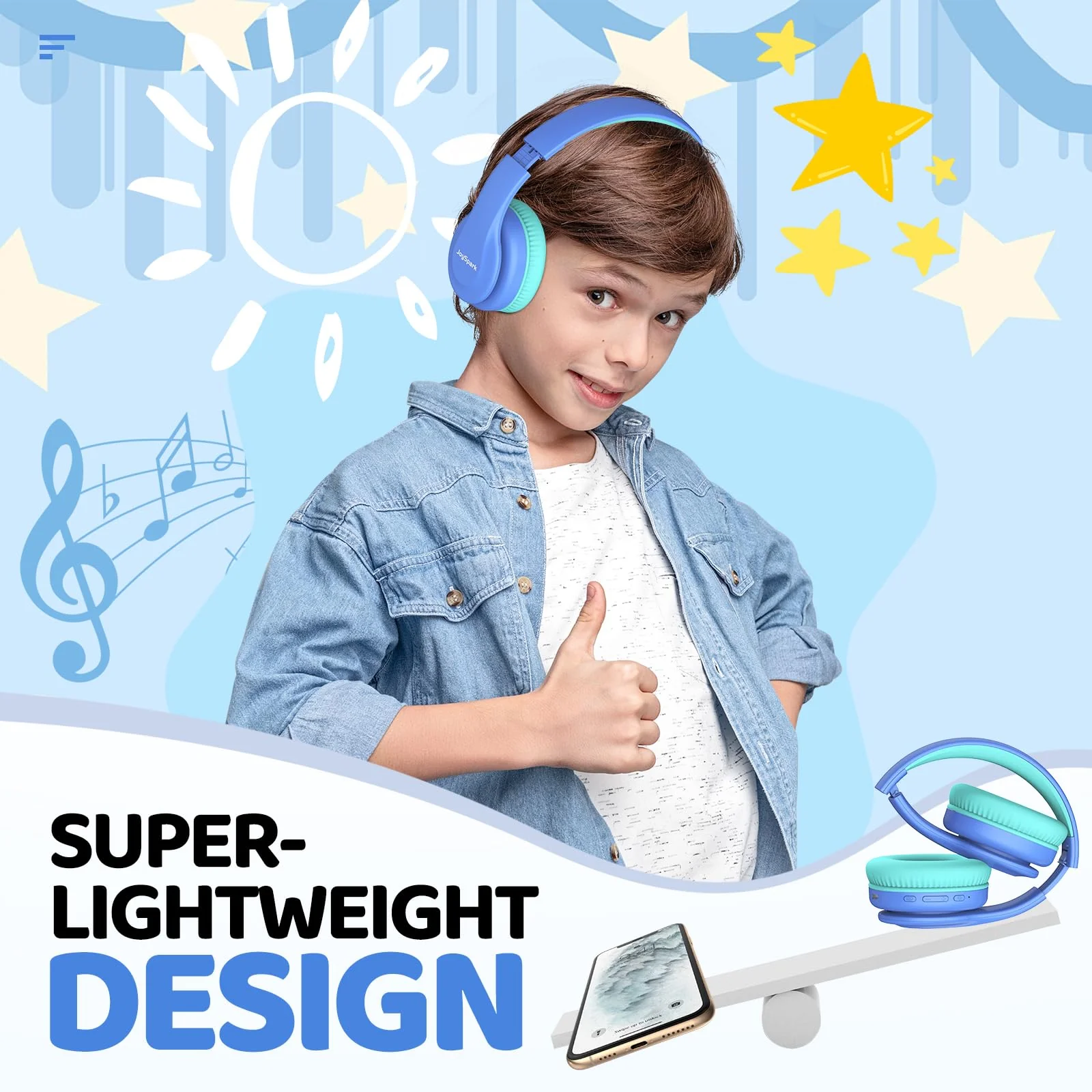 Kids Bluetooth Headphones, Lightweight Kids Wireless Headphones for Kids, 85/94dB Volume Limited, 60 Hours Playtime, Bluetooth 5.3, Over-Ear Toddler Headphones with Built-in Mic-Blue Blue - Image 6