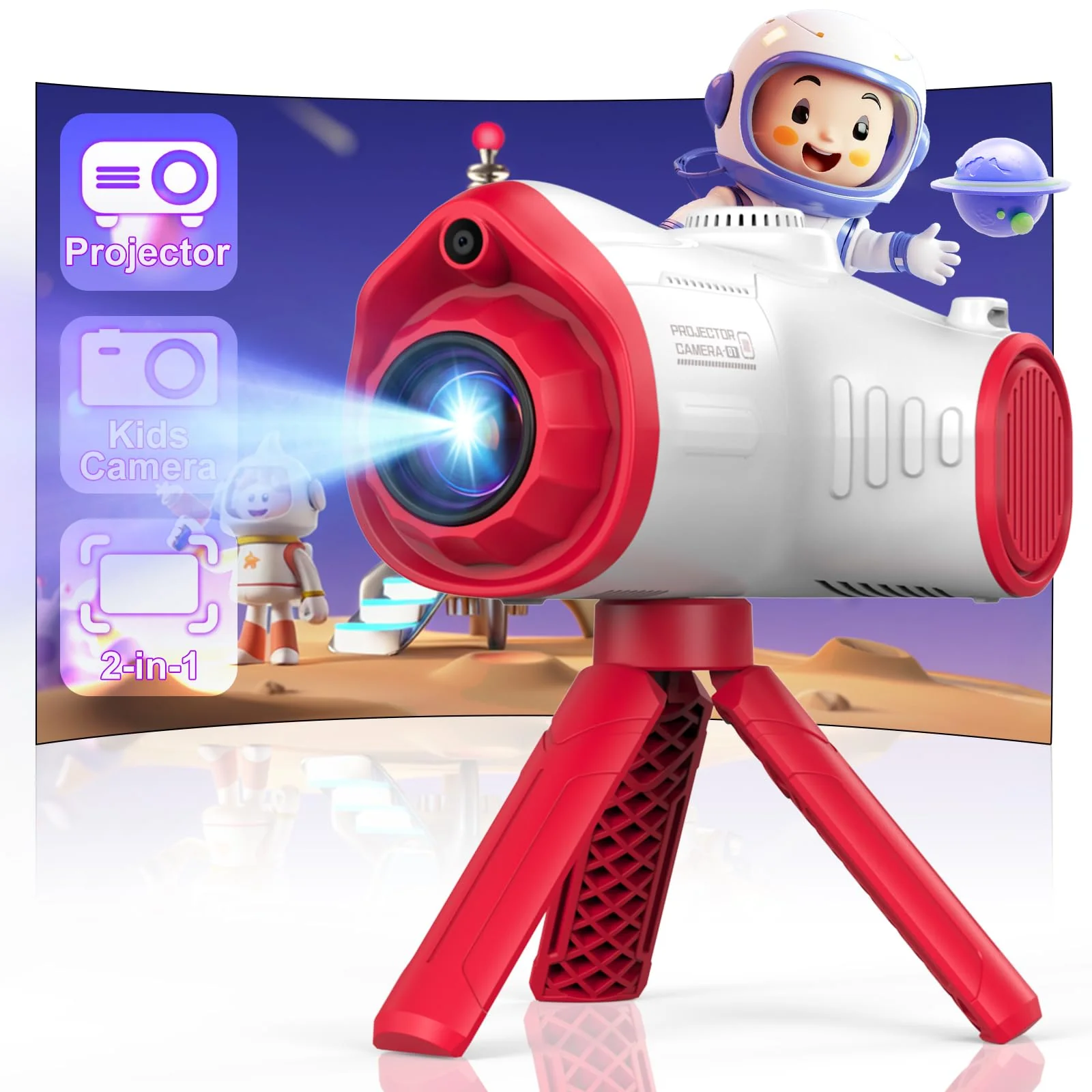 Kids Camera, Camera for Kids with Projector, Offers Projection, 48MP Photography, 1080p Video Recording, Kids Digital Camera Christmas Birthday Gifts for Boys Girls Age 3+ (Red) Red