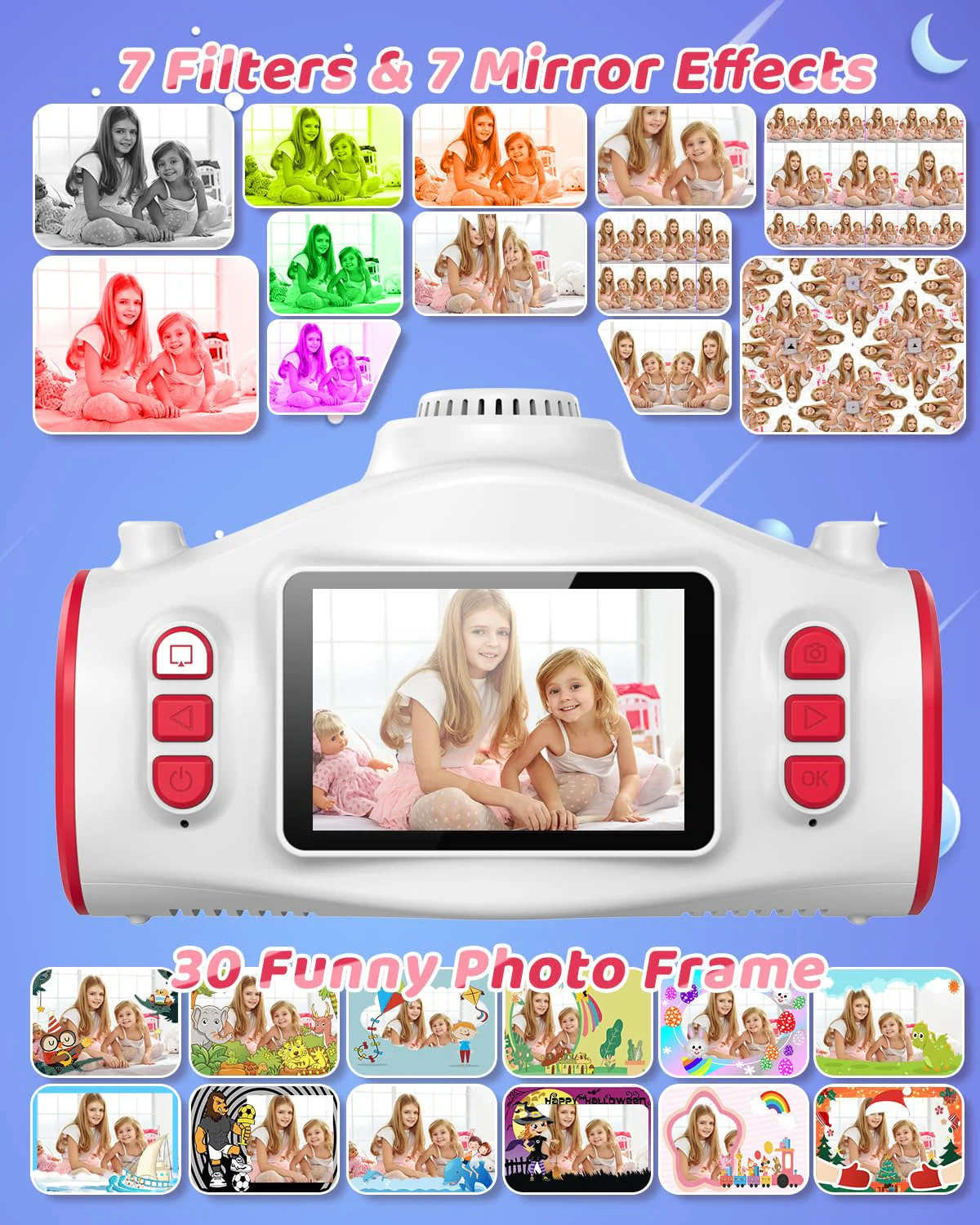 Kids Camera, Camera for Kids with Projector, Offers Projection, 48MP Photography, 1080p Video Recording, Kids Digital Camera Christmas Birthday Gifts for Boys Girls Age 3+ (Red) Red - Image 7