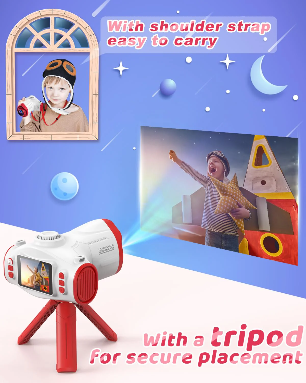 Kids Camera, Camera for Kids with Projector, Offers Projection, 48MP Photography, 1080p Video Recording, Kids Digital Camera Christmas Birthday Gifts for Boys Girls Age 3+ (Red) Red - Image 9