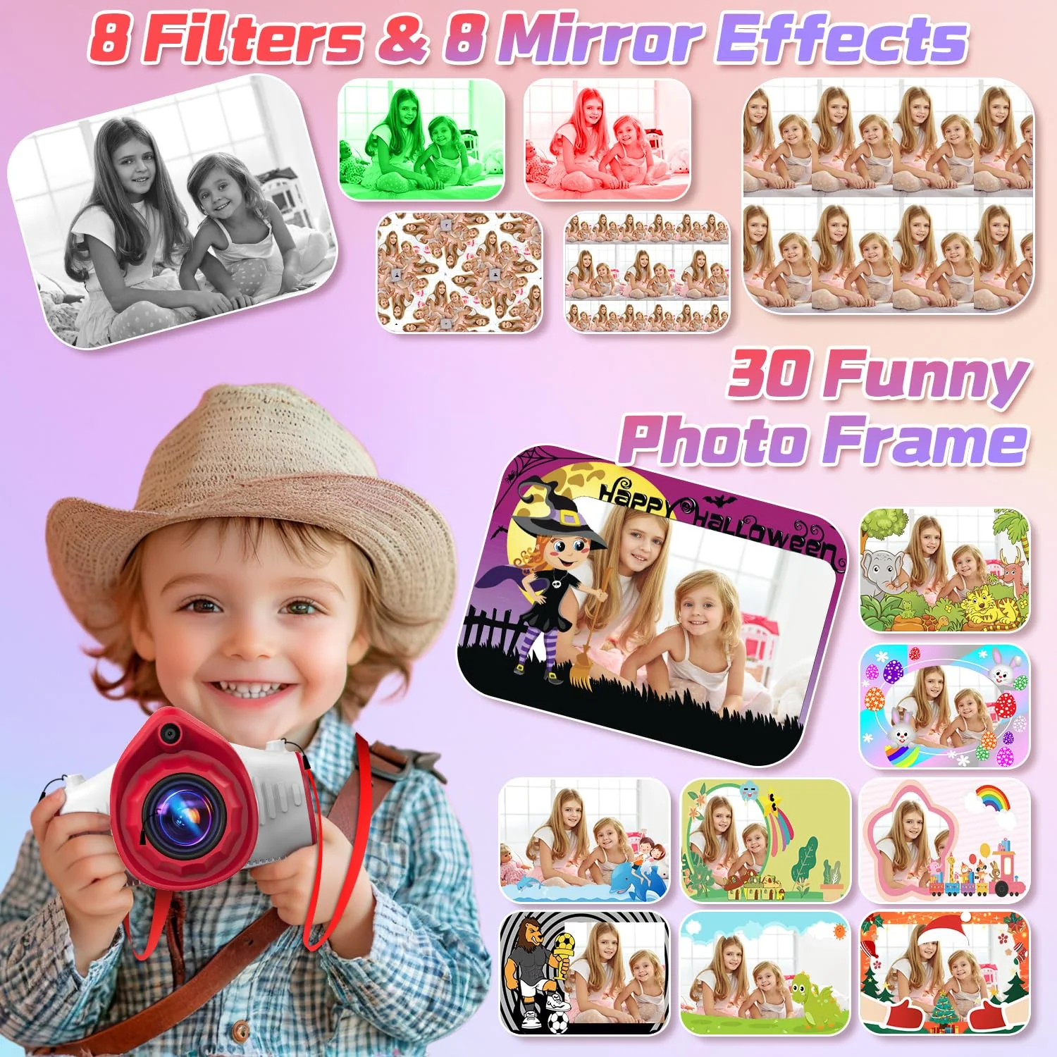 Kids Camera with Projector, Big Screen 1080P Photography Kids Recorder with Tripod, Lanyard, 32GB Kids Video Vlogging Camera for Age 3-12, Christmas Birthday Gifts Toys for Boys Girls, White - Image 4