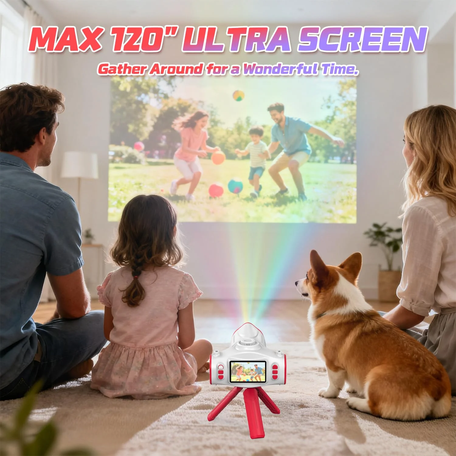 Kids Camera with Projector, Big Screen 1080P Photography Kids Recorder with Tripod, Lanyard, 32GB Kids Video Vlogging Camera for Age 3-12, Christmas Birthday Gifts Toys for Boys Girls, White - Image 5