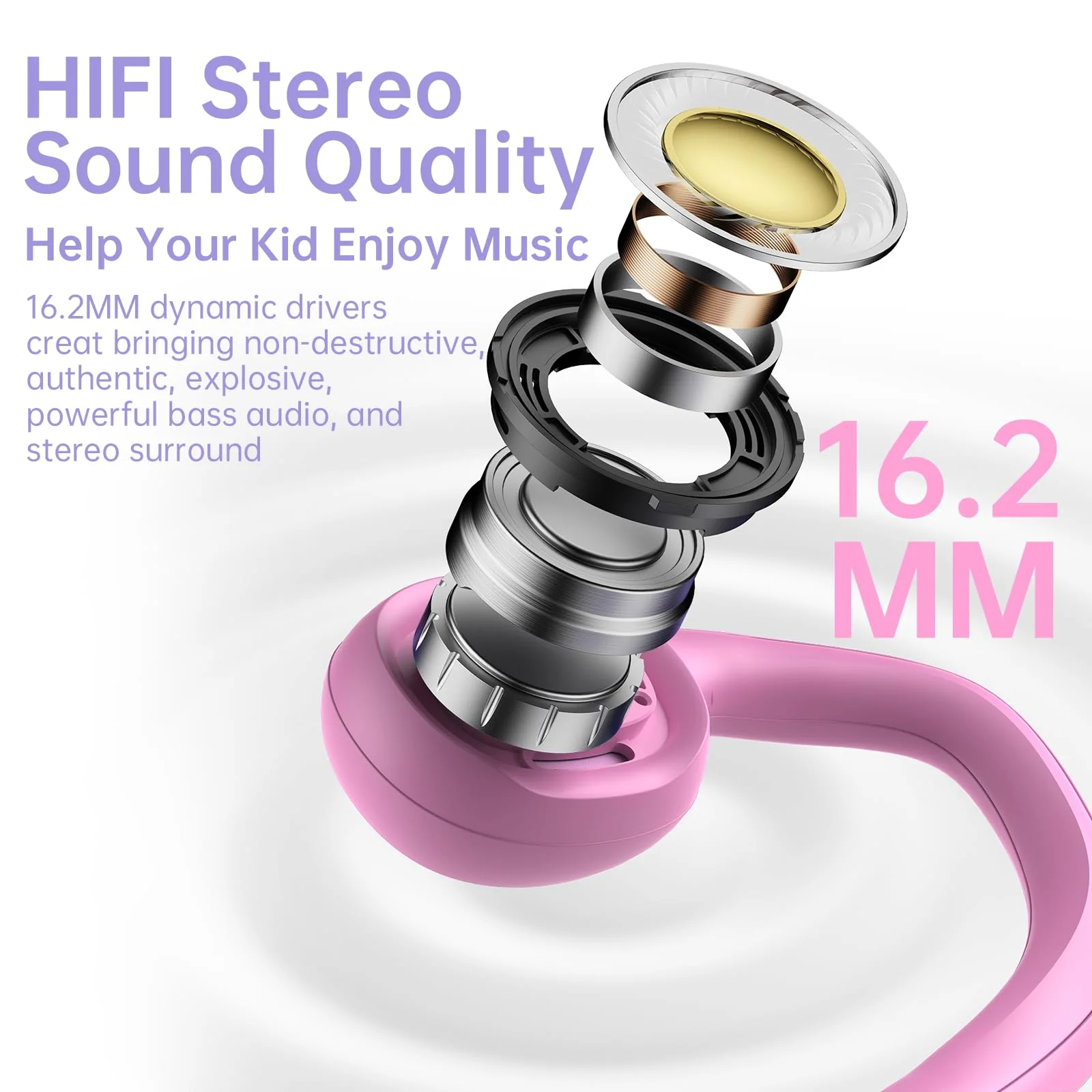 Kids Headphones, Bluetooth 5.2 Air Conduction Open Ear Headphones, 85dB Volume Limiting, Stereo Sound with Mic, IPX5 Waterproof, 20H Playtime, Perfect for School and Outdoor-Pink PinK - Image 6