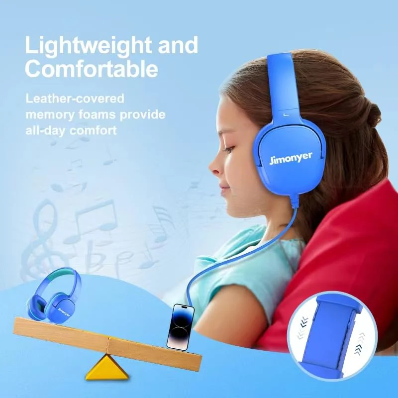 Kids Headphones for School, 3.5mm Jack Wired Headphones for Kids with Safe Volume Limiter, HD Stereo Sound On-Ear Girls Boys Toddler Headphones for Tablet, iPad, Kindle(Blue) Blue - Image 5
