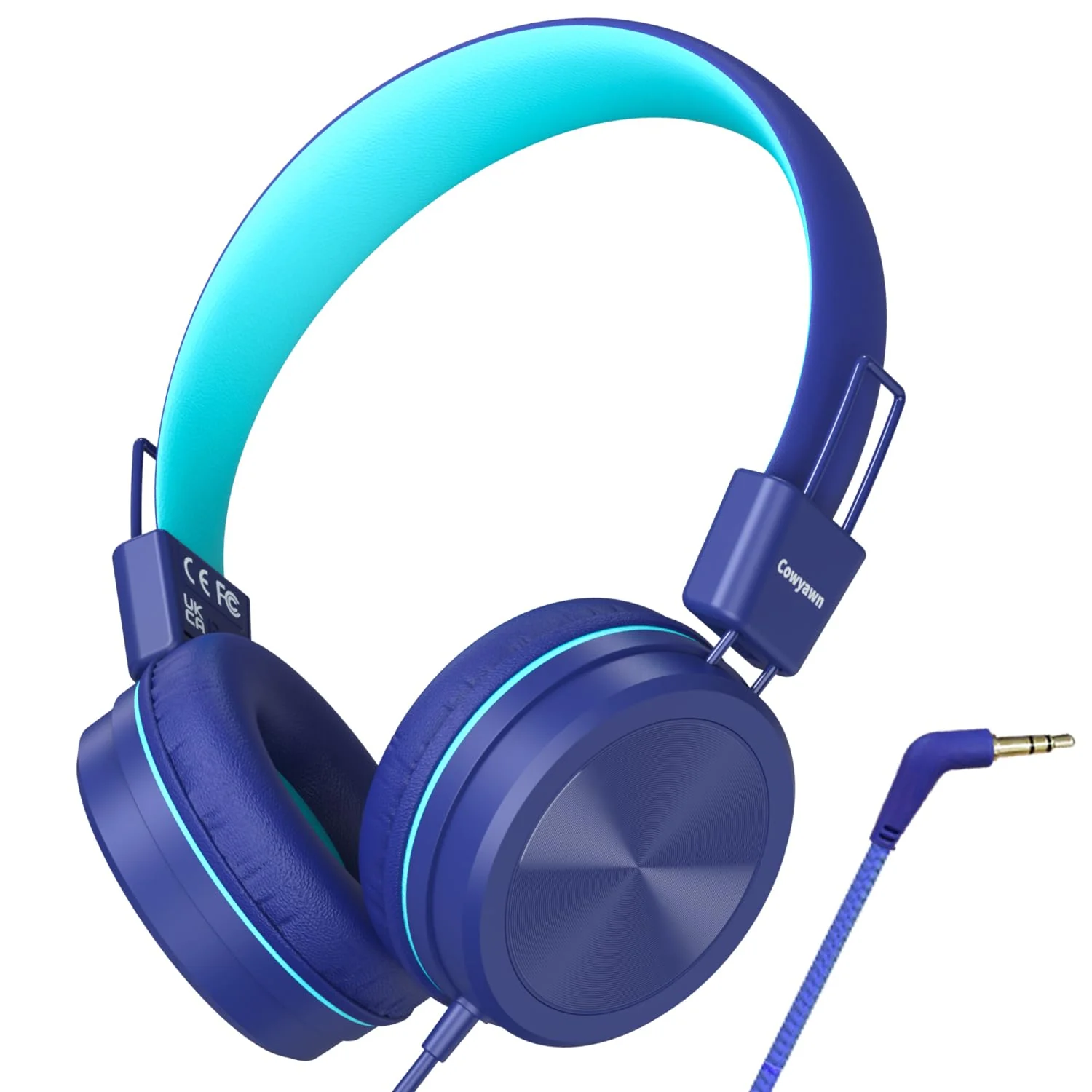 Kids Headphones, Toddler Headphones with Safe Volume Limiter 94dB, Wired School Headphones for Kid, 3.5mm Adjustable On-Ear Headphones for Boys/Girls/Children/Teens/iPad/Computer, Dark Blue Plug 3.5mm