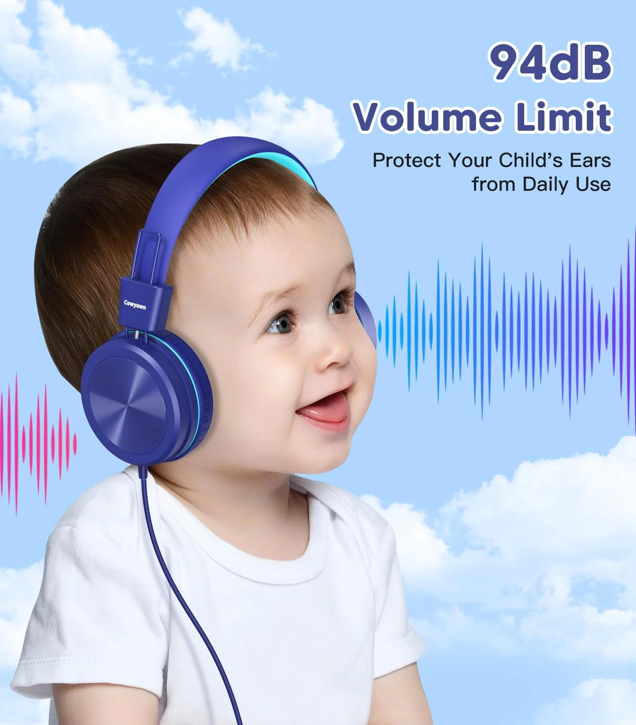 Kids Headphones, Toddler Headphones with Safe Volume Limiter 94dB, Wired School Headphones for Kid, 3.5mm Adjustable On-Ear Headphones for Boys/Girls/Children/Teens/iPad/Computer, Dark Blue Plug 3.5mm - Image 2