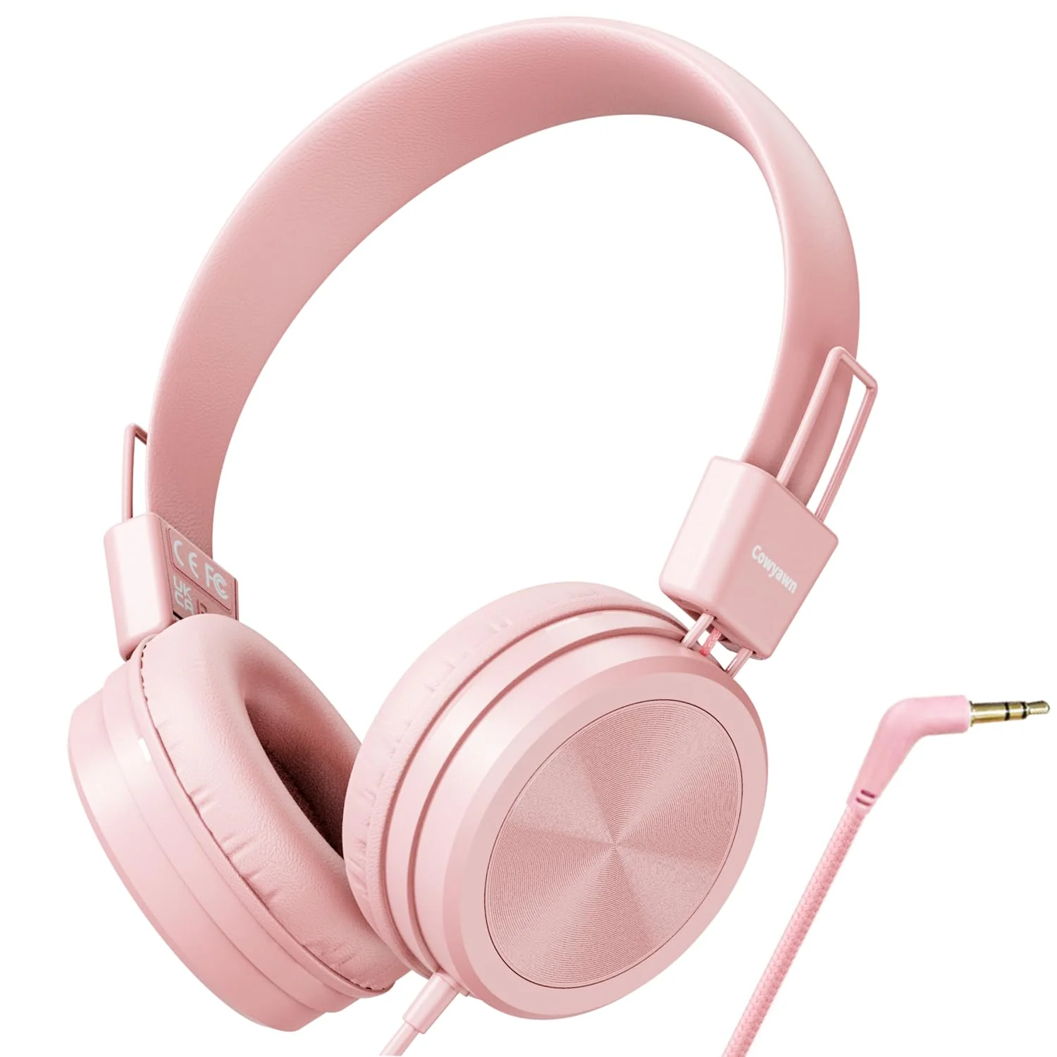 Kids Headphones, Toddler Headphones with Safe Volume Limiter 94dB, Wired School Headphones for Kid, 3.5mm Adjustable On-Ear Headphones for Boys/Girls/Children/Teens/iPad/Computer, Light Pink Plug 3.5mm