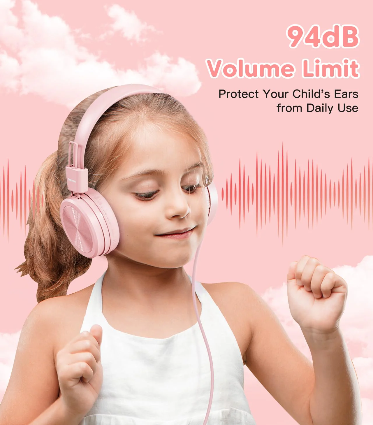 Kids Headphones, Toddler Headphones with Safe Volume Limiter 94dB, Wired School Headphones for Kid, 3.5mm Adjustable On-Ear Headphones for Boys/Girls/Children/Teens/iPad/Computer, Light Pink Plug 3.5mm - Image 2