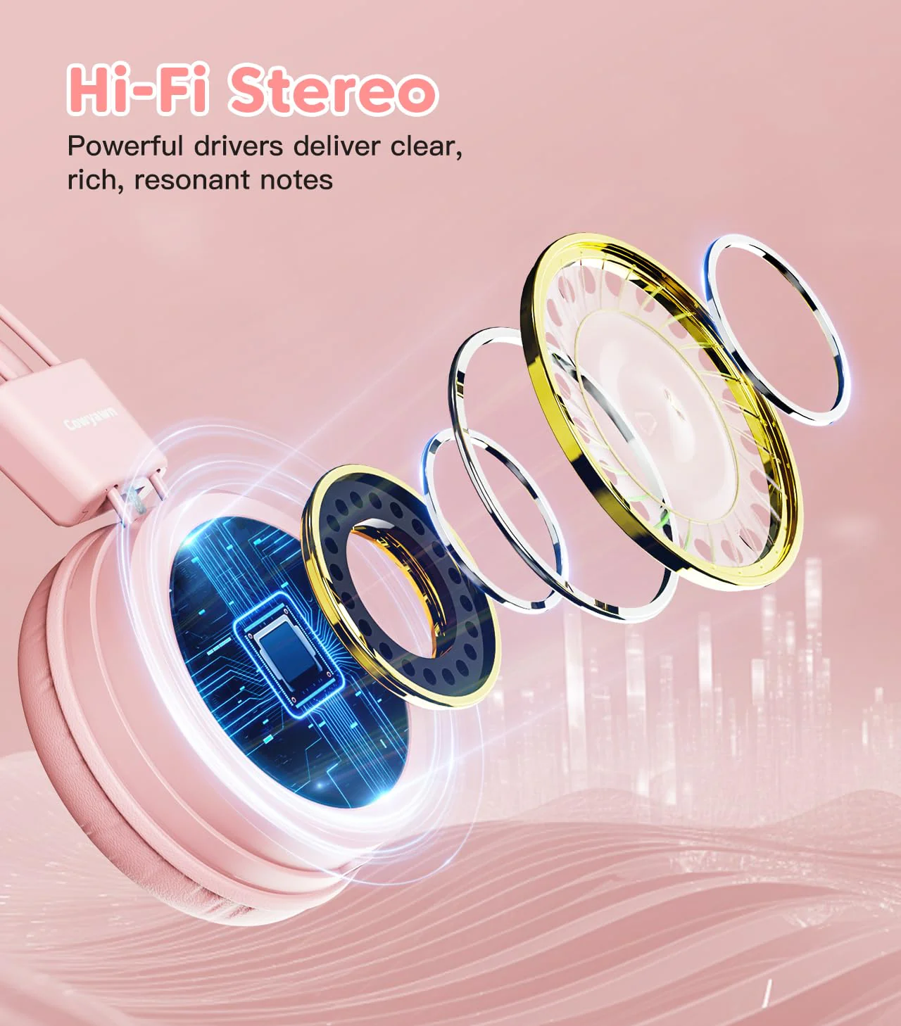 Kids Headphones, Toddler Headphones with Safe Volume Limiter 94dB, Wired School Headphones for Kid, 3.5mm Adjustable On-Ear Headphones for Boys/Girls/Children/Teens/iPad/Computer, Light Pink Plug 3.5mm - Image 4