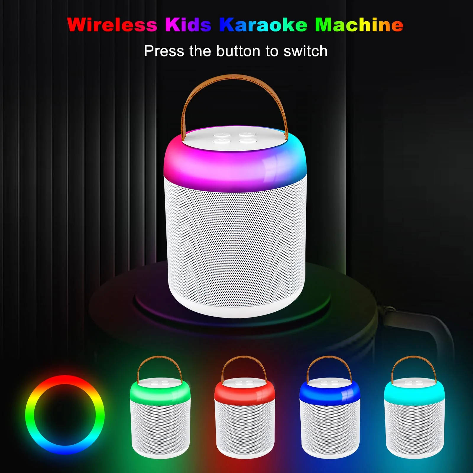 Kids Karaoke Machine, Portable Bluetooth Speaker with 2 Wireless Microphones, Dynamic Lights Karaoke Machine for Kids, Birthday Party Home, Outdoor(White) - Image 3