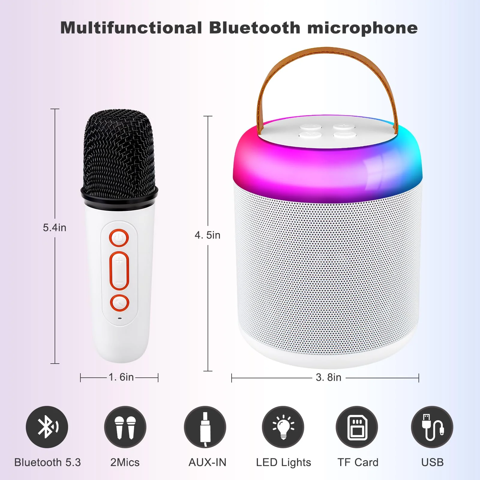 Kids Karaoke Machine, Portable Bluetooth Speaker with 2 Wireless Microphones, Dynamic Lights Karaoke Machine for Kids, Birthday Party Home, Outdoor(White) - Image 7