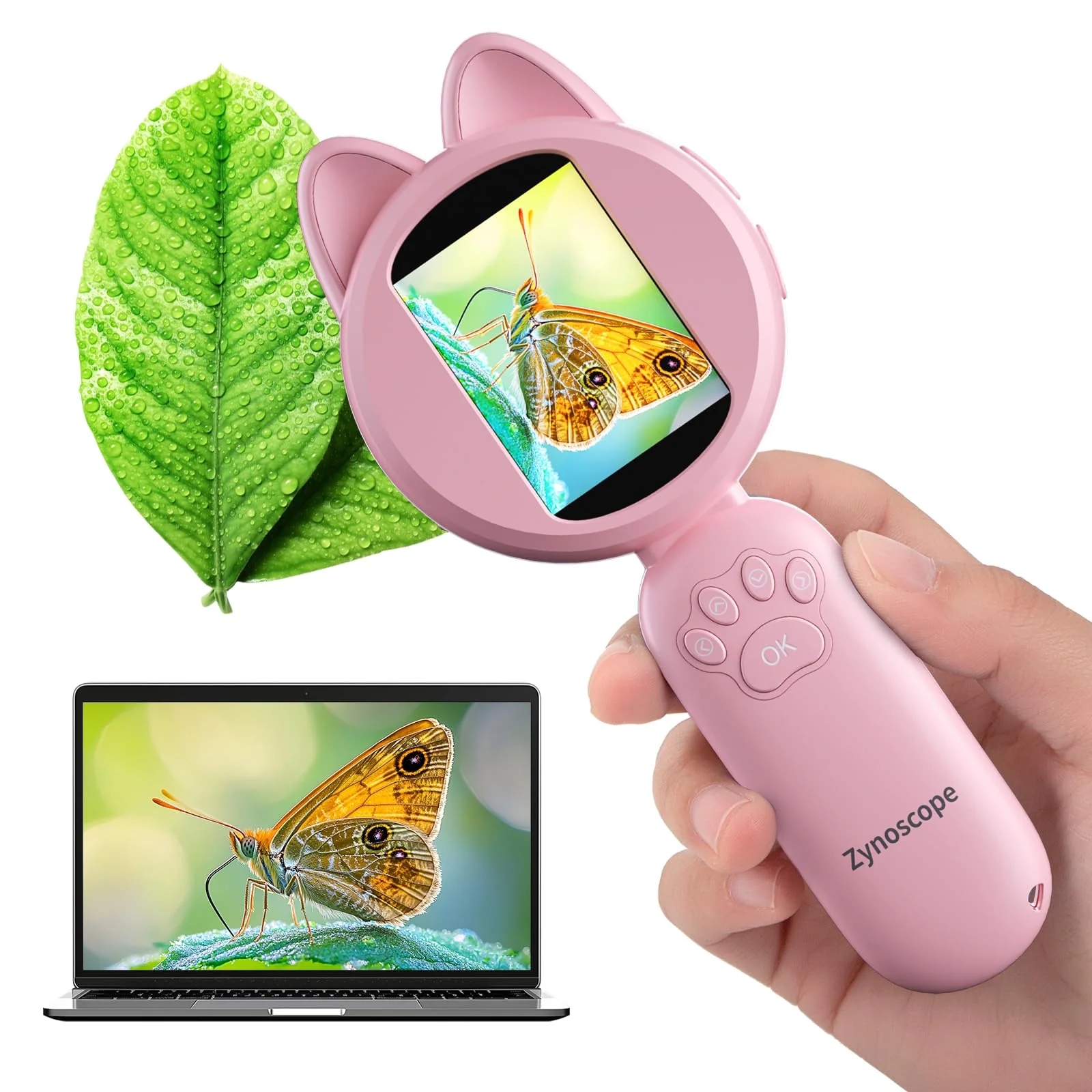 Kids Microscope 100X Magnification, STEM Handheld Digital Science Kit, Portable Educational Toy for Ages 3-16, Birthday for Boys & Girls Pink
