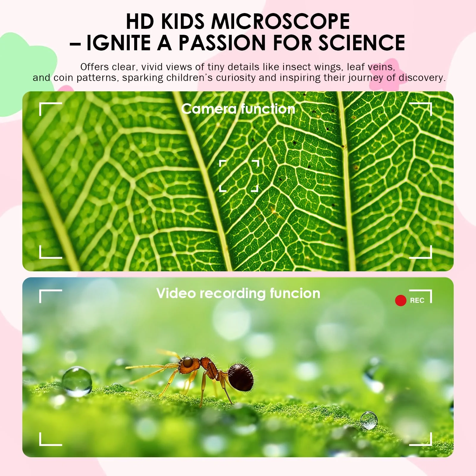 Kids Microscope 100X Magnification, STEM Handheld Digital Science Kit, Portable Educational Toy for Ages 3-16, Birthday for Boys & Girls Pink - Image 7