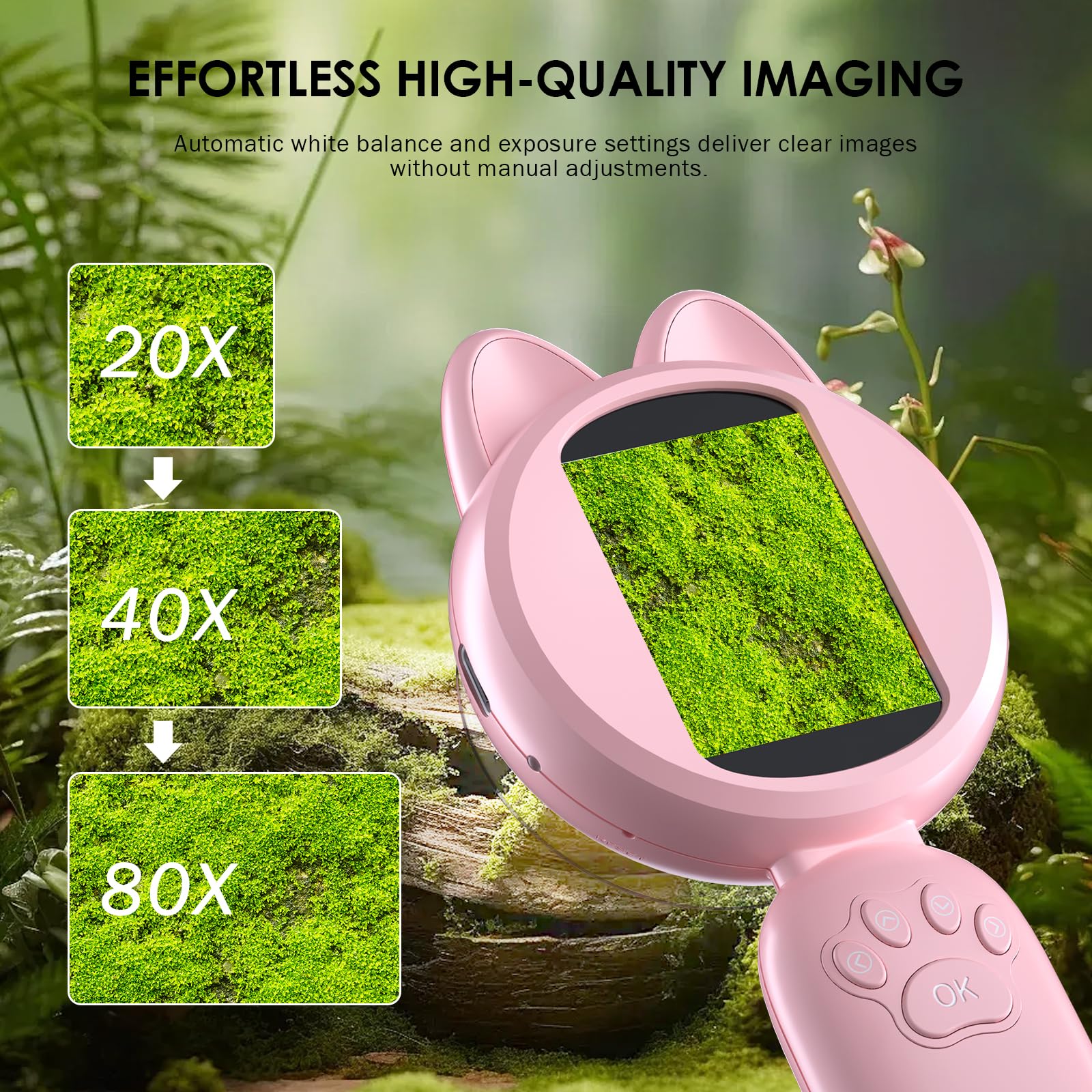 Kids Microscope 100X Magnification, STEM Handheld Digital Science Kit, Portable Educational Toy for Ages 3-16, Birthday for Boys & Girls Pink - Image 8
