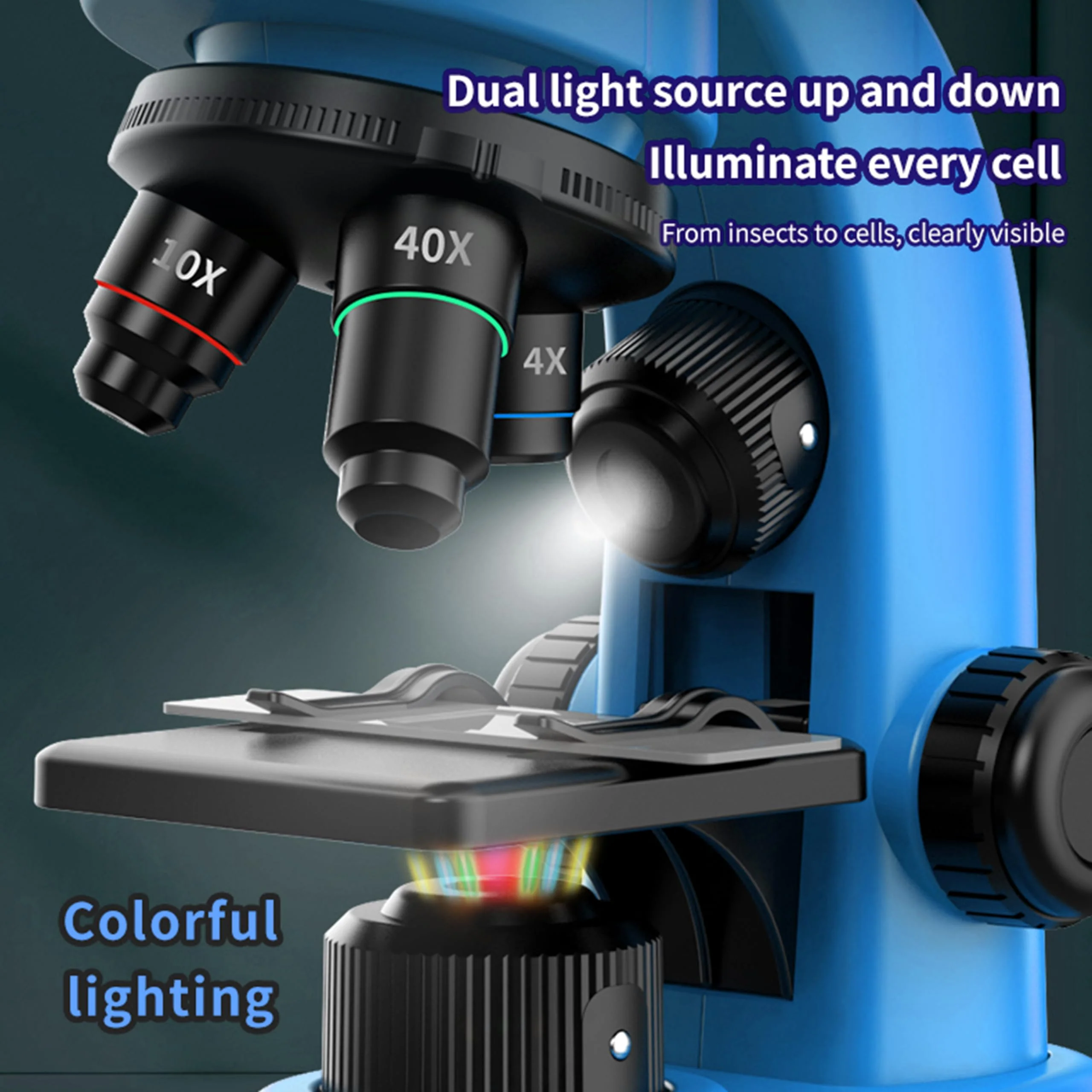 Kids Microscope,40-1600x Microscope Kit for Kids Beginners Children,STEM Kit,Prepared Slides,LED Light and Configured Various Operating Tools- Science Experiment Toy for Kids Ages 6-12 - Image 2