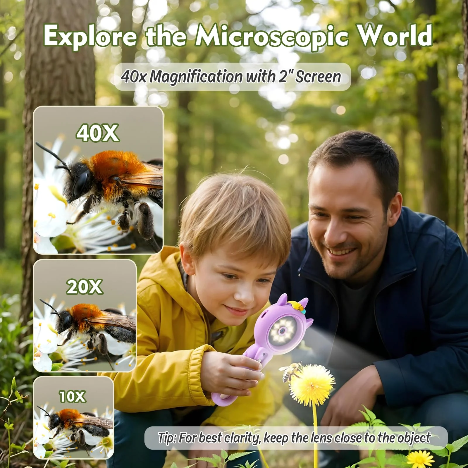 Kids Microscope- 500x Magnification,16X Zoom,Handheld Microscope for Kids with HD Cam,Portable Science Learning Tool,Christmas Birthday Gifts for Boys Girls Aged 3-12 (Purple) Purple - Image 3