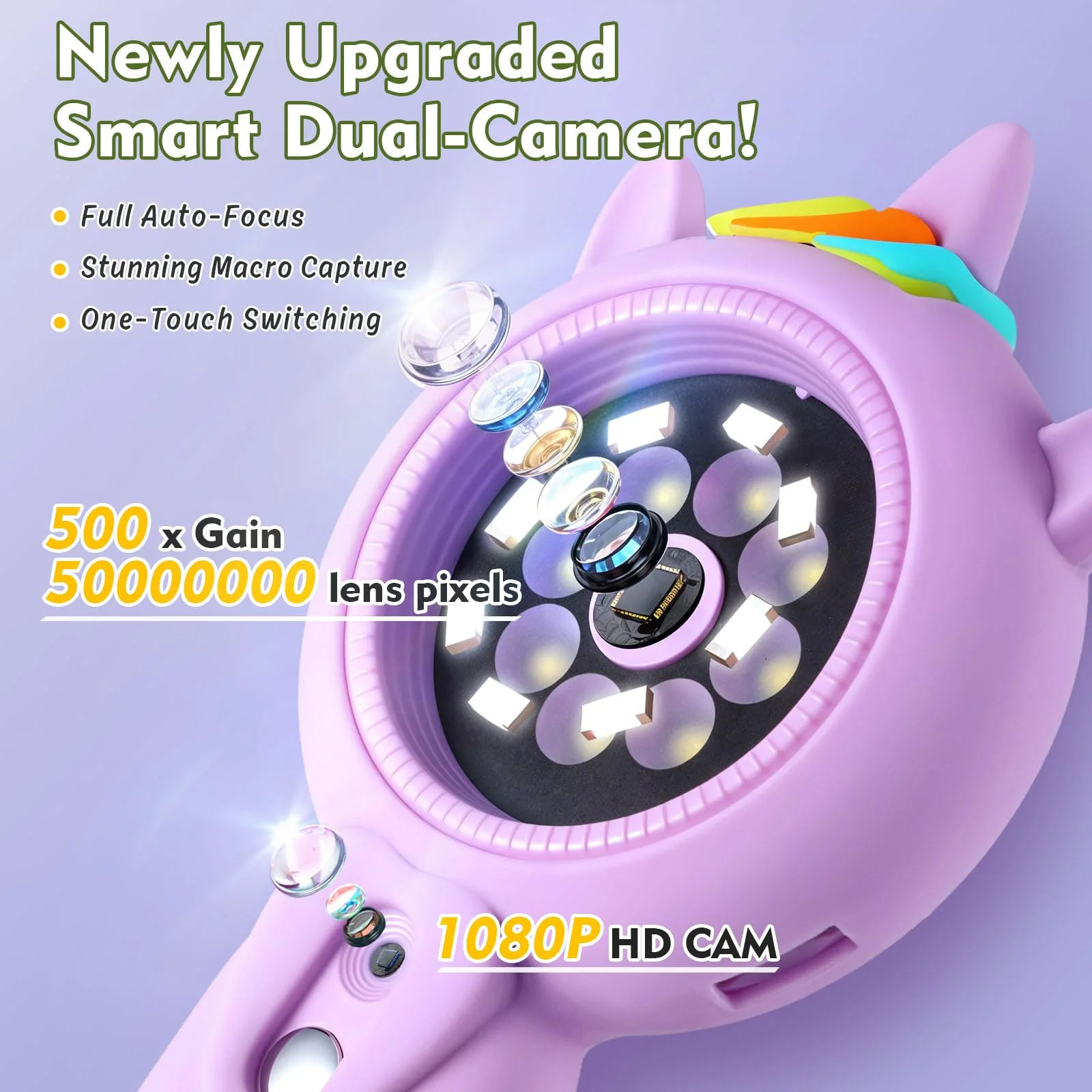 Kids Microscope- 500x Magnification,16X Zoom,Handheld Microscope for Kids with HD Cam,Portable Science Learning Tool,Christmas Birthday Gifts for Boys Girls Aged 3-12 (Purple) Purple - Image 6