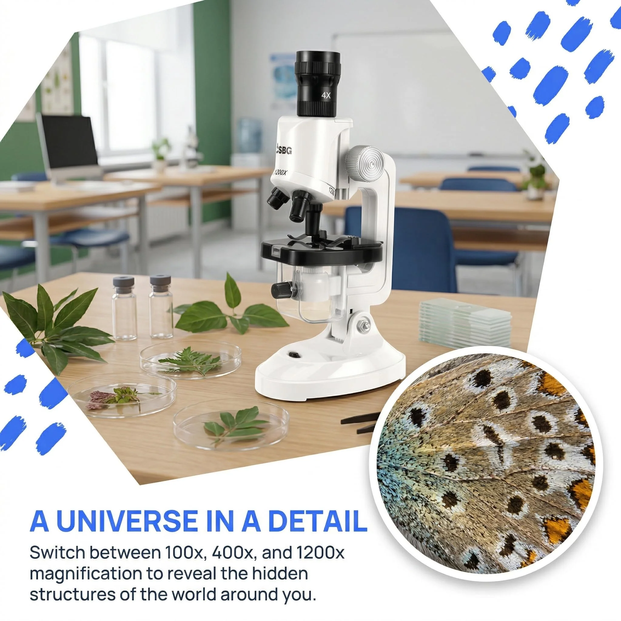 Kids Microscope Kit with LED Light - 100X/400X/1200X Magnification for STEM Learning, 12 Prepared Slides, Easy-to-Use Science Learning Kit (Ages 5-12) - White - Image 3