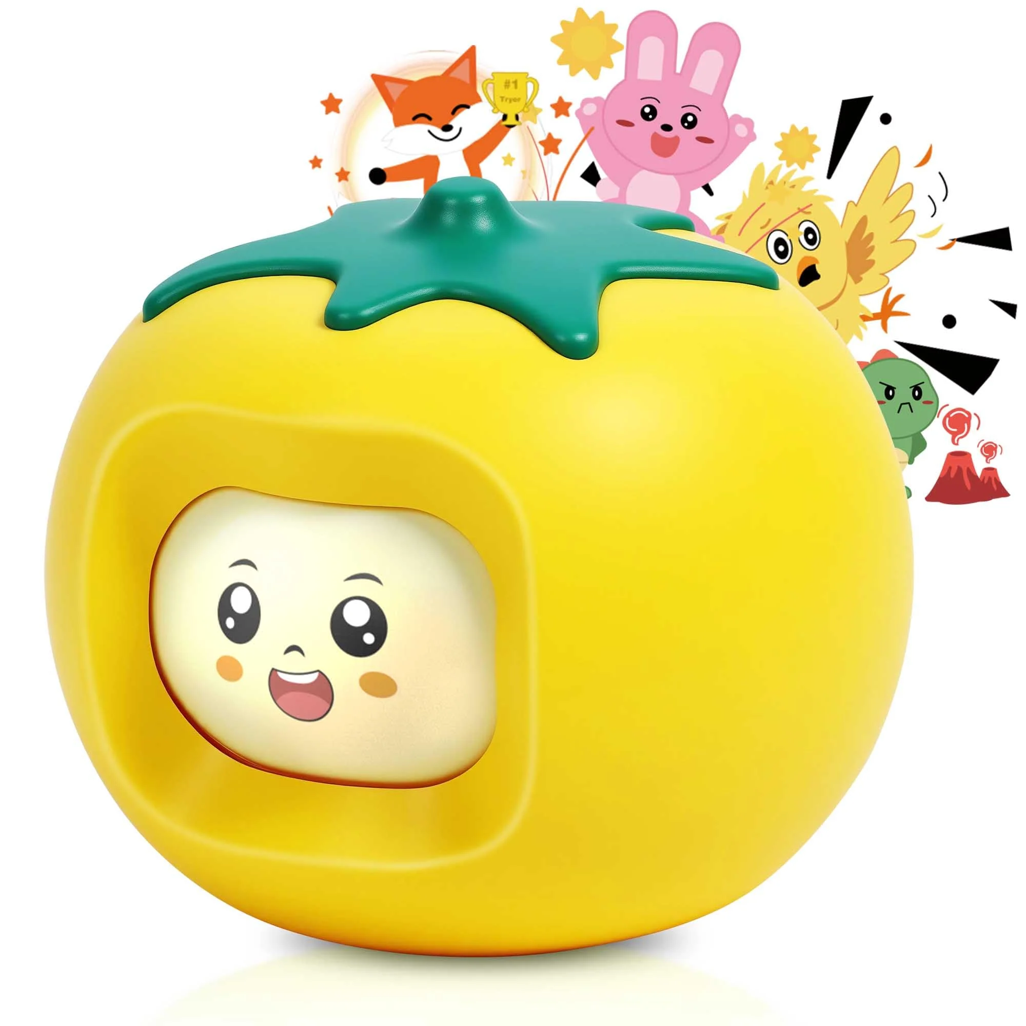 Kids Music Player with Face-Changing, Musical Toys for Toddlers 1-3-6，Educational Toys,Preloaded 200+ Stories/Rhymes, Screen-Free Audio Player, Travel Bluetooth Speaker, Gift for Boys Girls-Yellow Yellow
