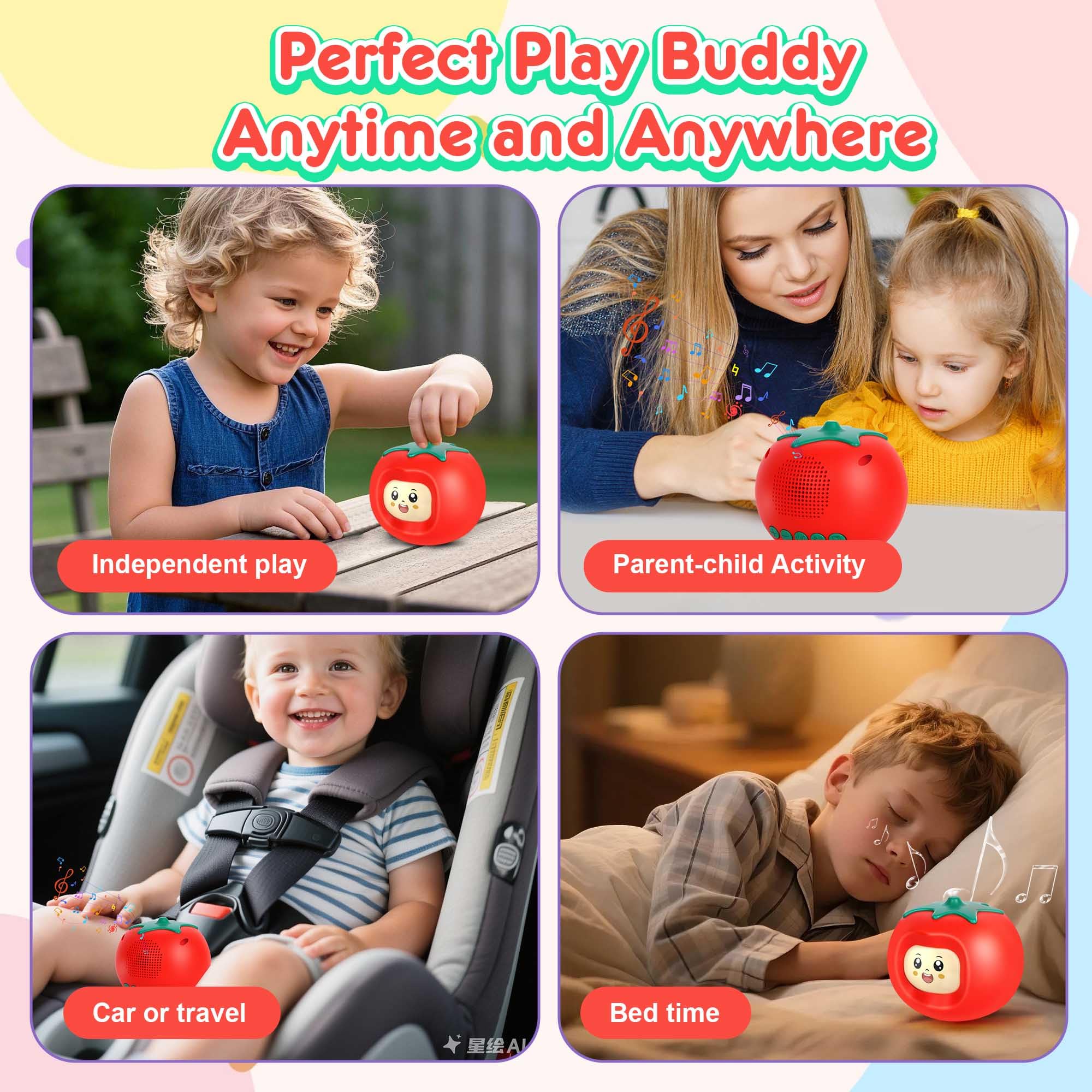 Kids Music Player with Face-Changing, Musical Toys for Toddlers 1-3-6，Educational Toys,Preloaded 200+ Stories/Rhymes, Screen-Free Audio Player, Travel Bluetooth Speaker, Gift for Boys Girls-Yellow Yellow - Image 6