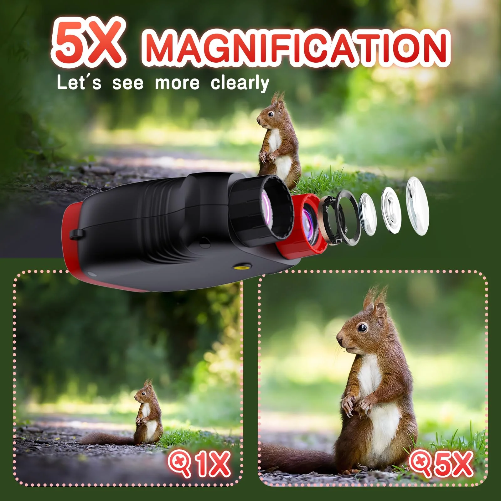 Kids Toys Night Vision Goggles for Kids Ages 5 and Up Gifts for Kids 32GB Card, 5X Zoom Kids Camera Night Vision Binoculars for Kids for Kids - Image 5