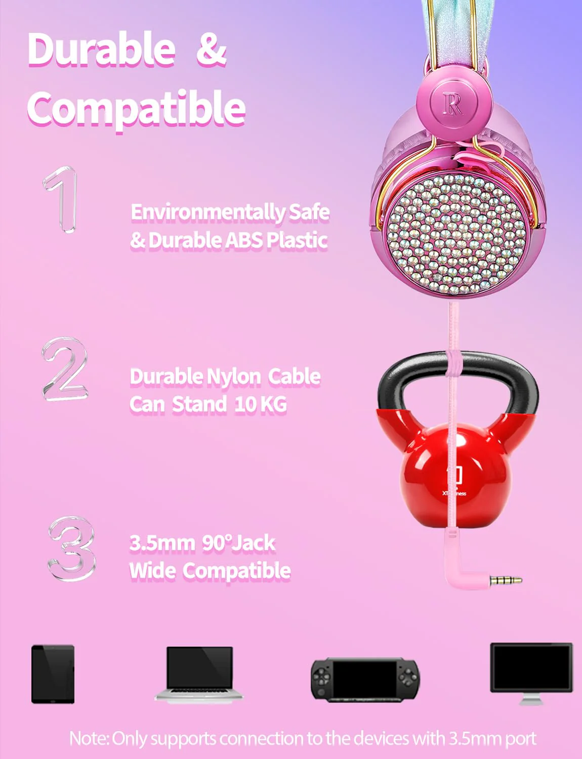 Kids Unicorns Headphones with Mic for School/Travel,95dB Volume Limited,Shareport,On/Over Ear Wired Headsets with Nylon Cable-Hot Pink Rose2 - Image 3