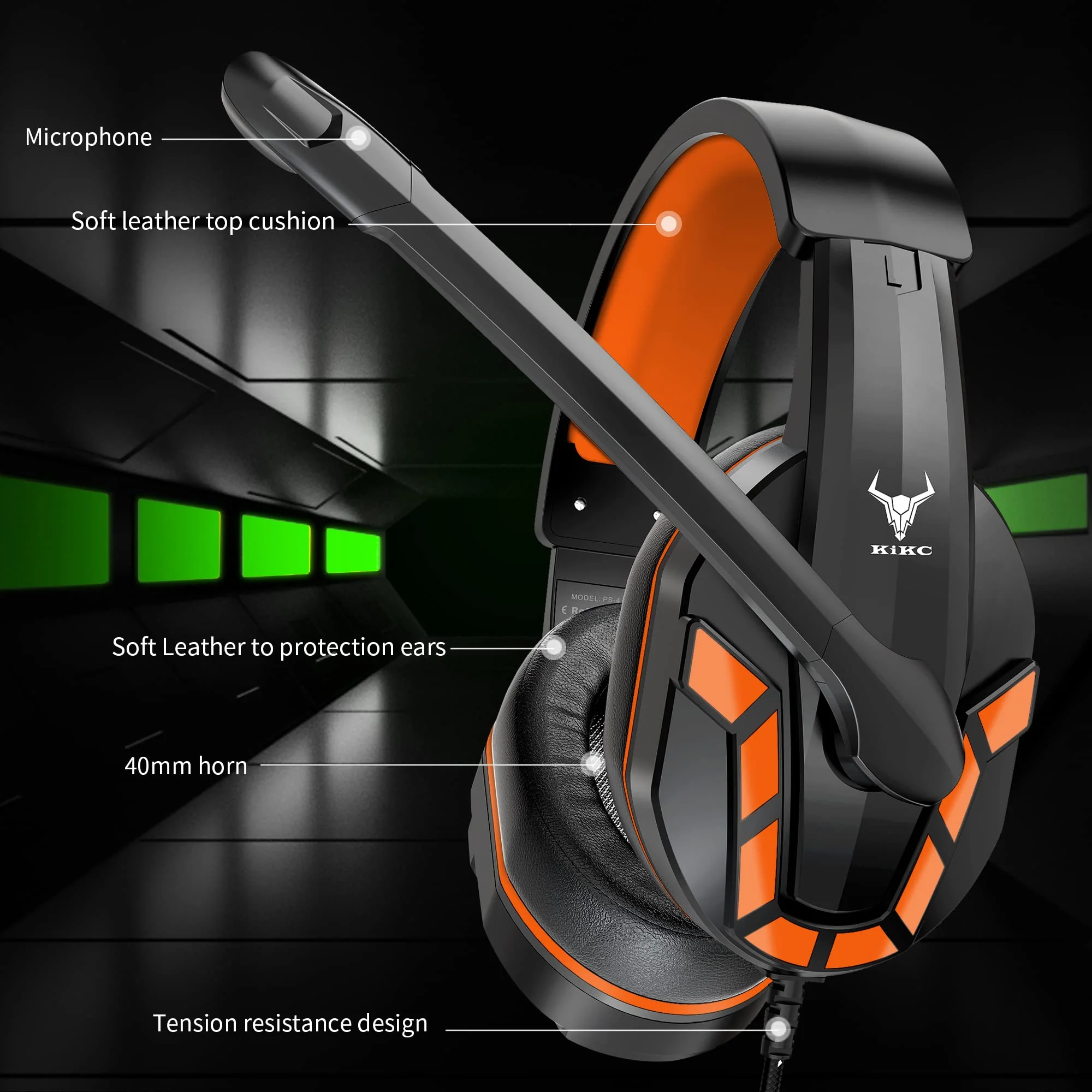 Kikc PS4 Gaming Headset with Mic for Xbox One, PS5, PC, Mobile Phone and Notebook, Controllable Volume Gaming Headphones with Soft Earmuffs for Kid Orange - Image 2