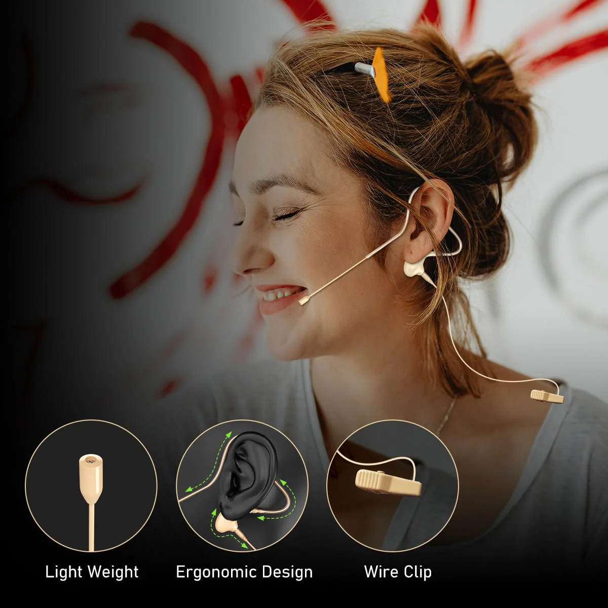 KIMAFUN Headset/Headworn Microphone Single Earset Ear-Hook Over Ear Hanging Condenser Mic Compatible with AKG Wireless System Bodypack Transmitter, Ideal for Performance, Theater, Lecture - Beige D3 D3 for AKG Wireless System - Image 2