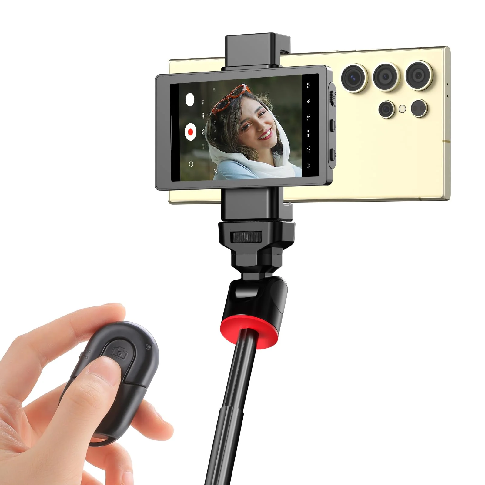 King Ma Phone Vlog Selfie Monitor Screen for Samsung - Sync Back Camera to Selfie Screen with Magnetic Phone Clip & Bluetooth Remote for Vlog Live Streaming TikTok,Supports up to UHD 60FPS Recording PH01-H-KMUS