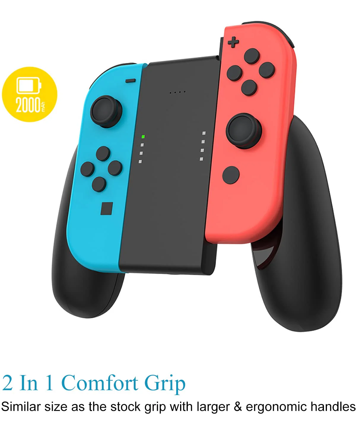 KINVOCA Charging Grip with 2000mAh Battery, 2-in-1 Comfort Grip for Nintendo Switch Controller, Controller Charger with 32in USB-C Cable, Power & Charge Indicators, Overcharge Protection Grip for Original Controller ONLY(2000mAh Battery) - Image 4