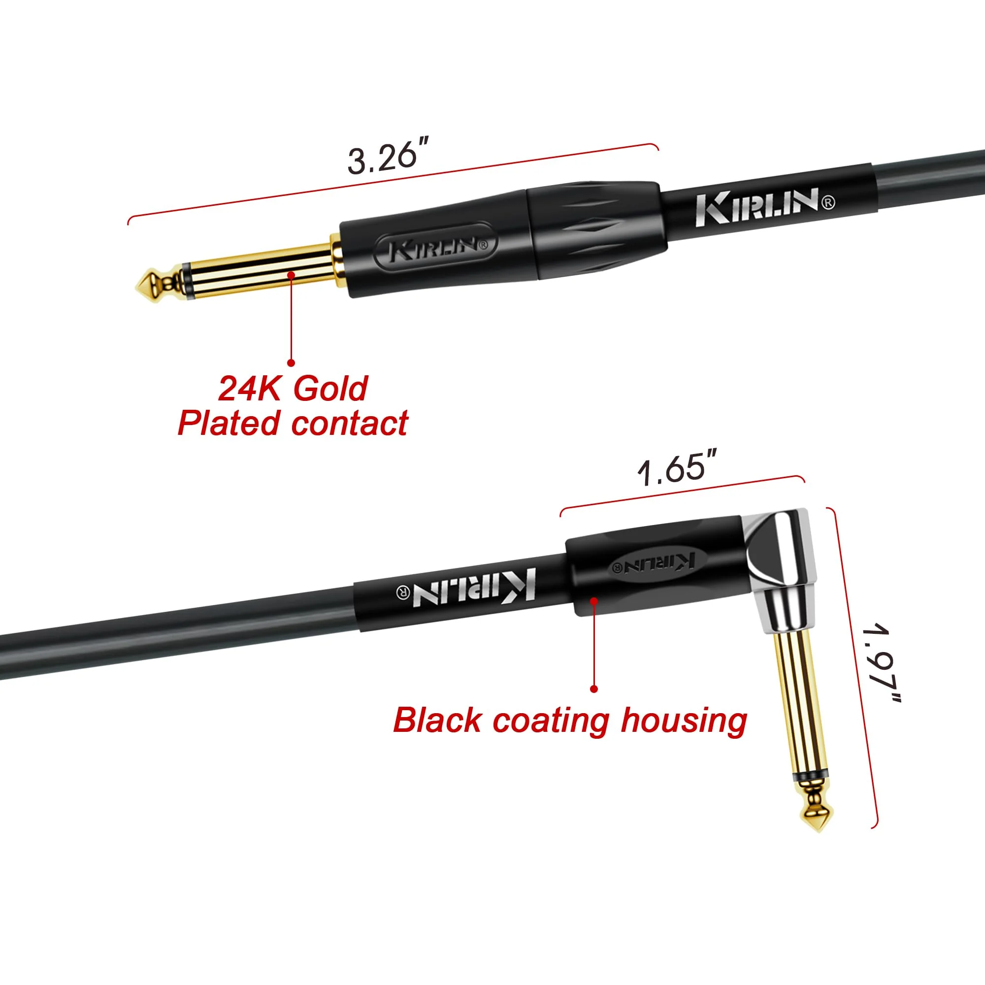 KIRLIN Cable Instrument-Cables, 1/4" Mono Plug, Metallic Black, 30ft (IPK-222BFGL-30/BKE) - Image 4