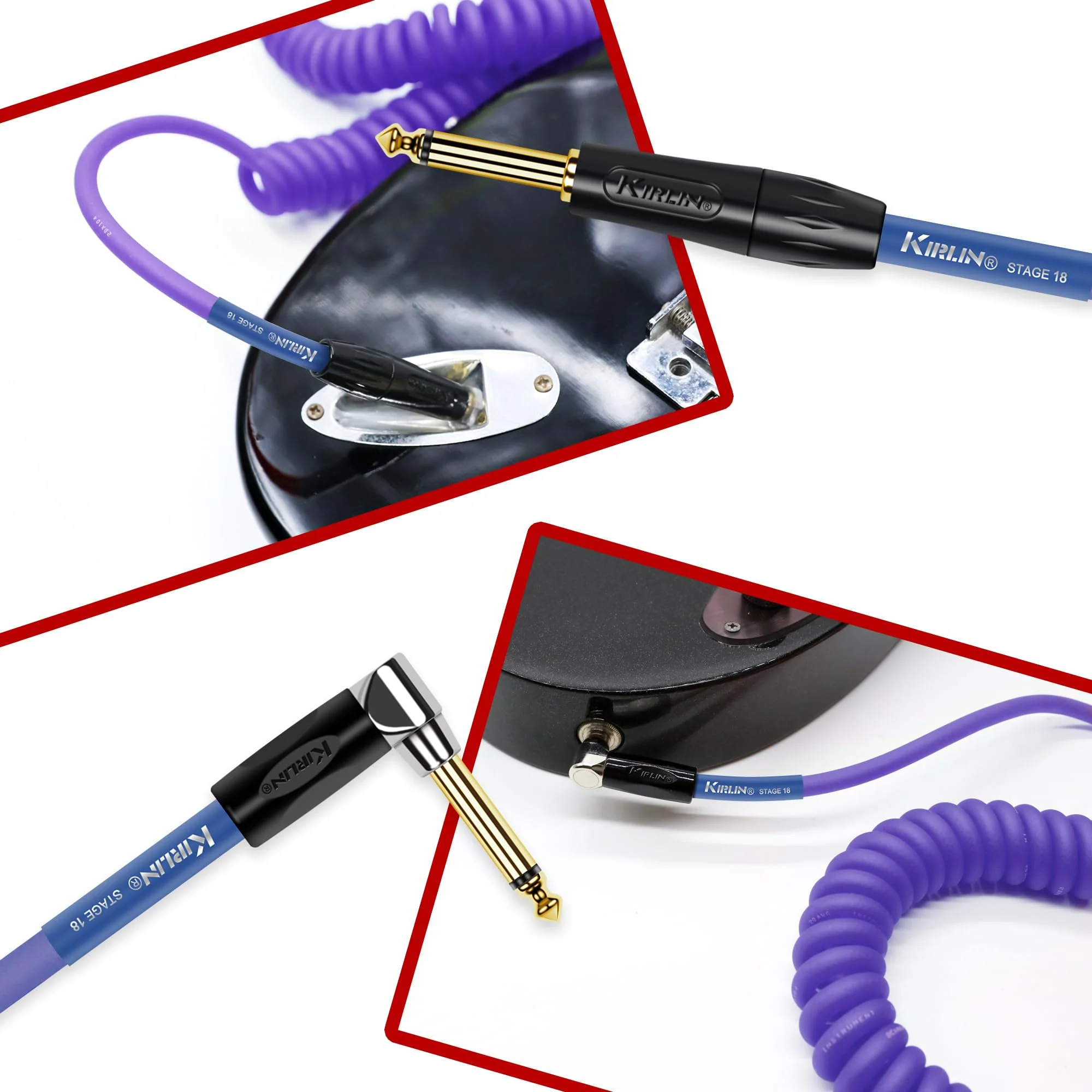 KIRLIN Cable Kirlin IMK-182BFGL-30/BLF-Straight to Right Angle ¼” Premium Coil Instrument Cable, Purple Translucent PVC Jacket-30ft, (IMK-182BFGL-30/BLF) - Image 3