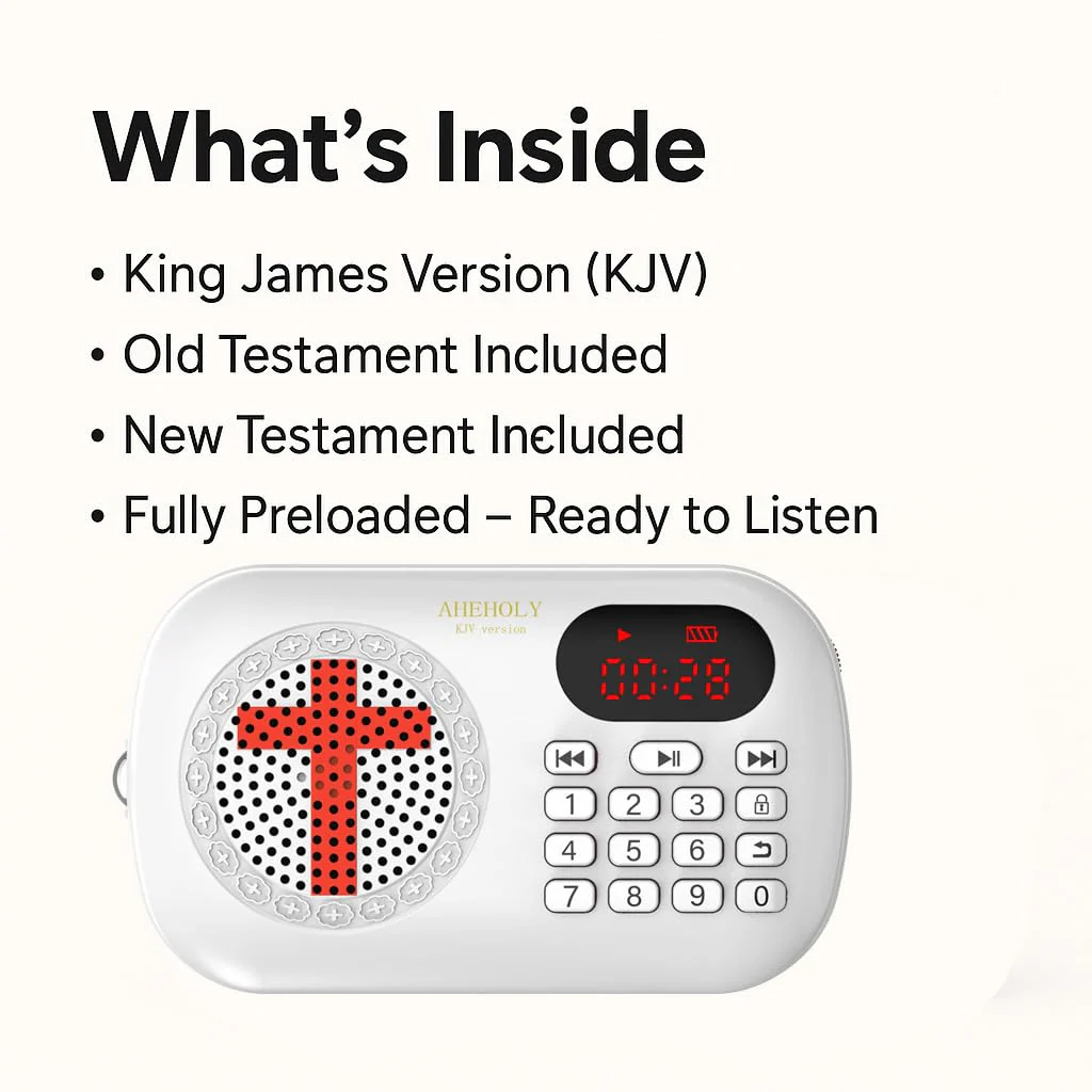 KJV Audio Bible Player – Portable Electronic Bible Device, Offline Rechargeable Scripture Player with Simple Buttons for Seniors & Home Use, White - Image 5