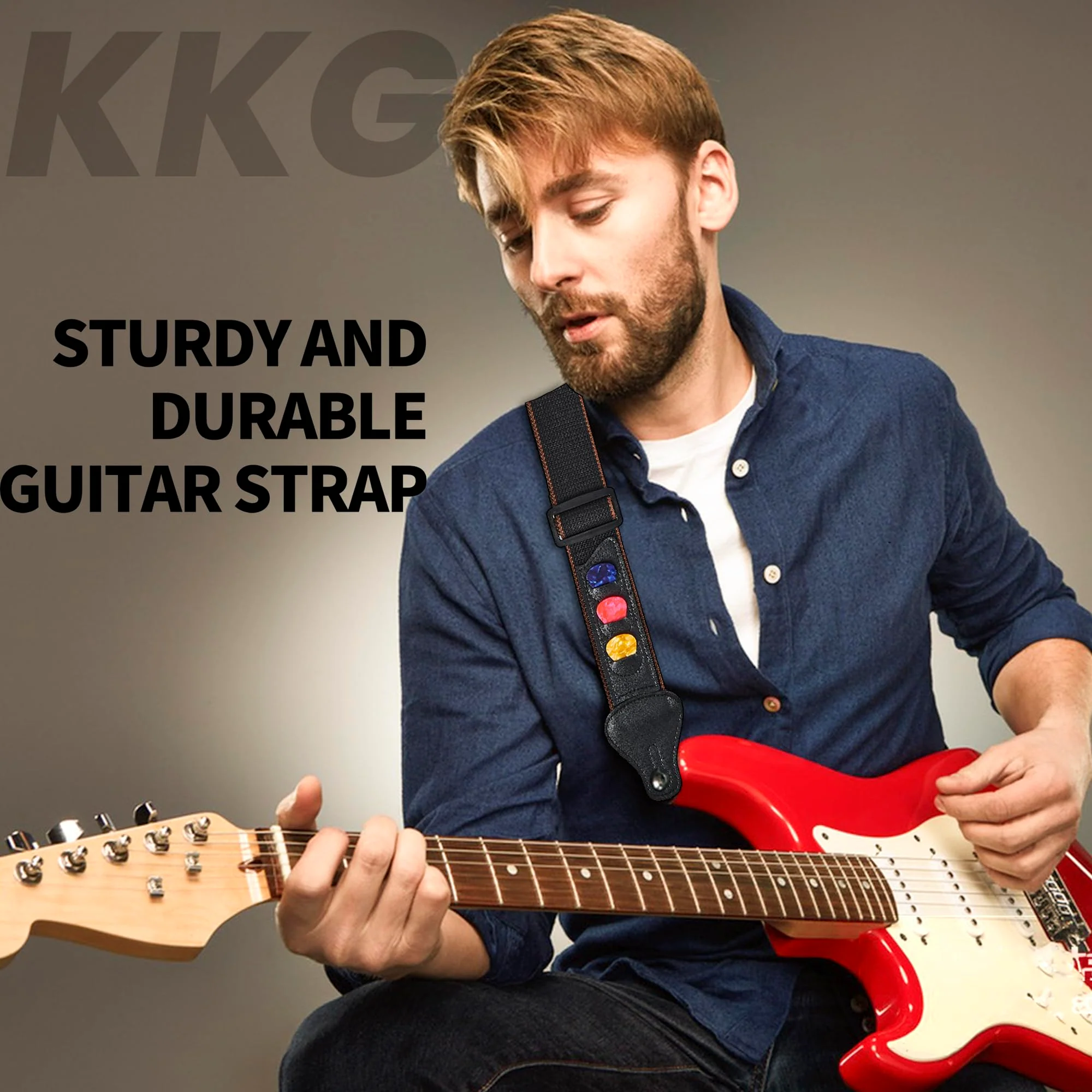 KKG 2pack Guitar Wall Mount Wood Hanger,and 2pack Guitar Strap with Guitar Pick and Strap Button Accessories for Safe Storage and Display for Acoustic Electric Guitar Bass Banjo and Instruments. A:2 Hanger& 2 Strap - Image 3