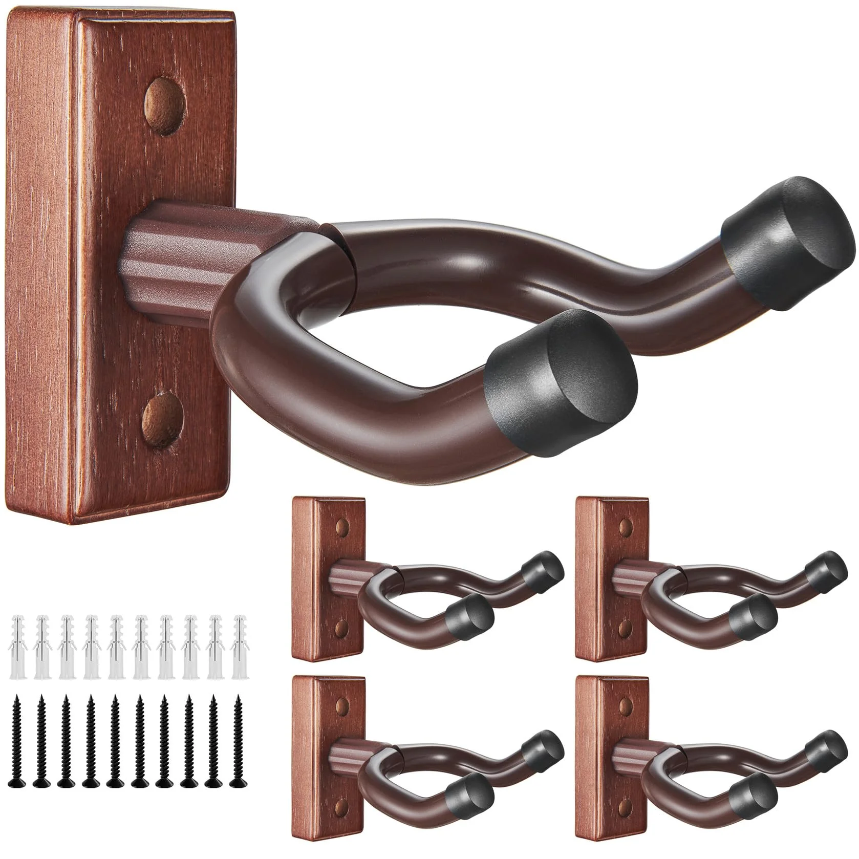 KKG 5 Pack Guitar Brown Wall Mount,Guitar Wall Hanger, Guitar Hanger Wall Hook Holder Stand with Screws, Hardwood Guitar Wall Mount Hanger for Acoustic Guitar, Electric Guitar, Banjo, Bass 5PcsBrown