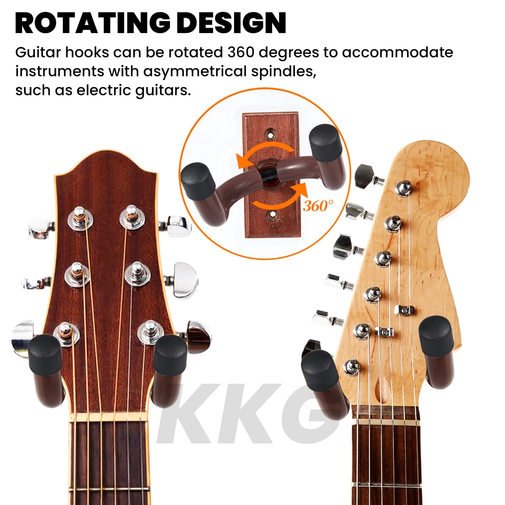 KKG 5 Pack Guitar Brown Wall Mount,Guitar Wall Hanger, Guitar Hanger Wall Hook Holder Stand with Screws, Hardwood Guitar Wall Mount Hanger for Acoustic Guitar, Electric Guitar, Banjo, Bass 5PcsBrown - Image 3