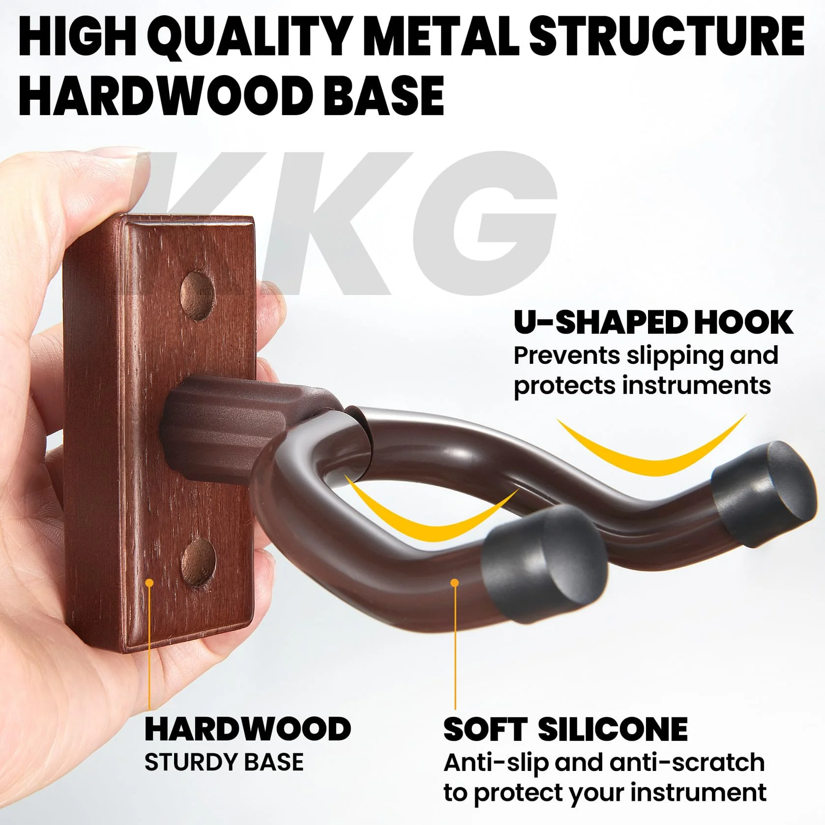 KKG 5 Pack Guitar Brown Wall Mount,Guitar Wall Hanger, Guitar Hanger Wall Hook Holder Stand with Screws, Hardwood Guitar Wall Mount Hanger for Acoustic Guitar, Electric Guitar, Banjo, Bass 5PcsBrown - Image 4