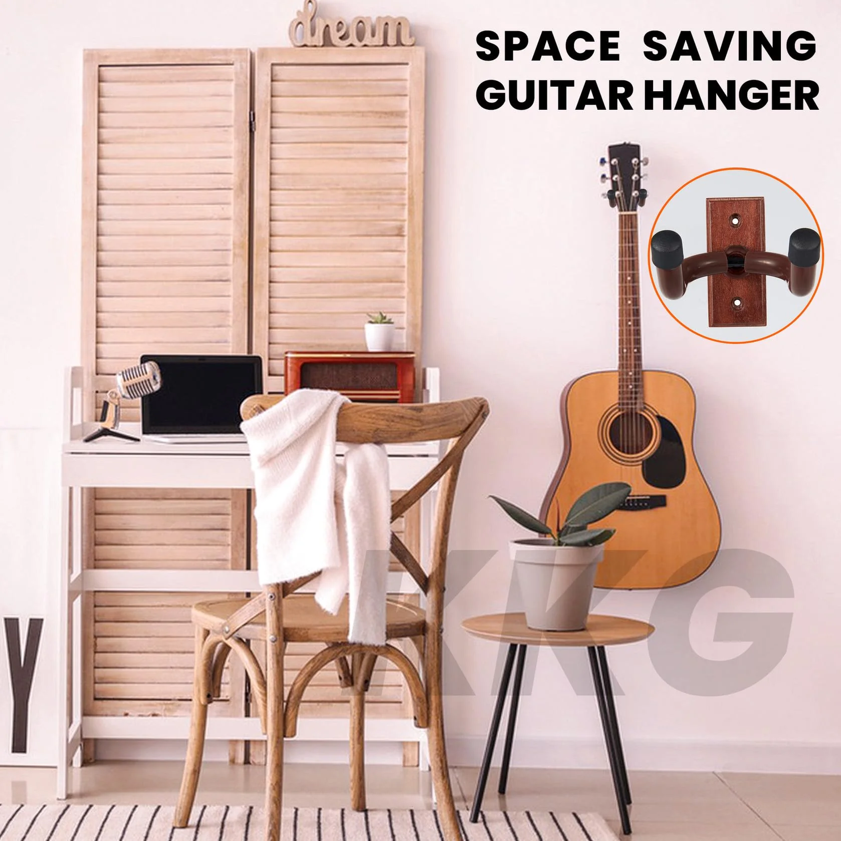 KKG 5 Pack Guitar Brown Wall Mount,Guitar Wall Hanger, Guitar Hanger Wall Hook Holder Stand with Screws, Hardwood Guitar Wall Mount Hanger for Acoustic Guitar, Electric Guitar, Banjo, Bass 5PcsBrown - Image 6