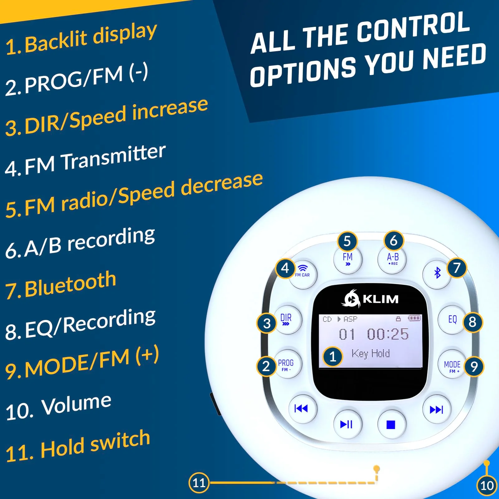 KLIM Journey + Portable CD Player Walkman with Long-Lasting Battery + New 2024 + w/Headphones + Radio FM + Compatible MP3 CD Player + SD Card, FM Transmitter, Bluetooth + Ideal for Cars - White - Image 5