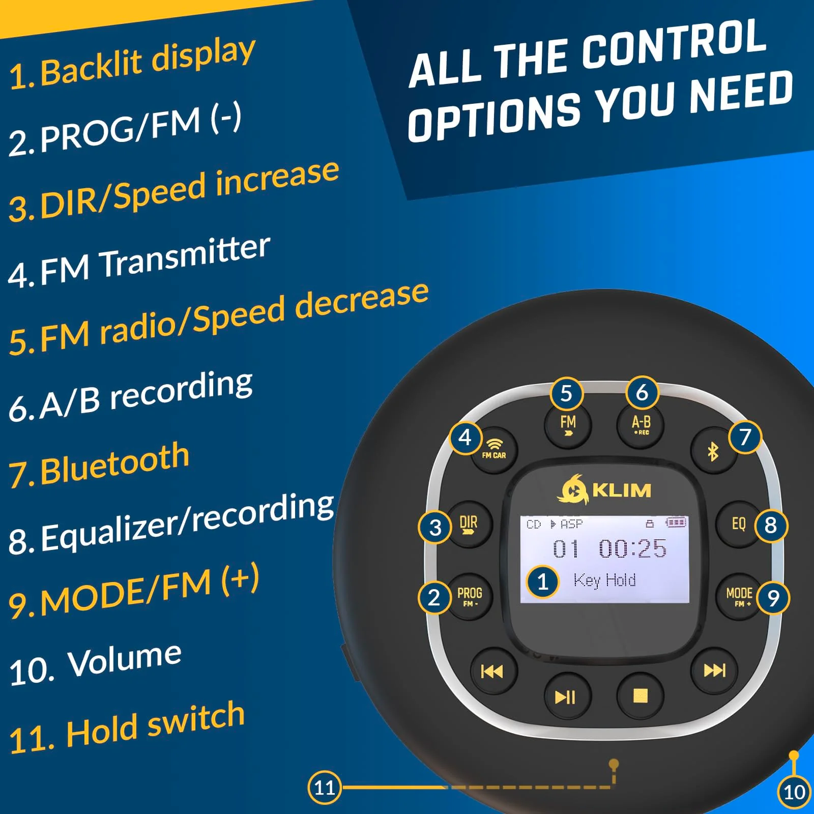 KLIM Journey - Portable CD Player Walkman with Long-Lasting Battery - New - with Headphones - Radio FM - Compatible MP3 CD Player Portable - SD Card, FM Transmitter, Bluetooth - Ideal for Cars - Image 5
