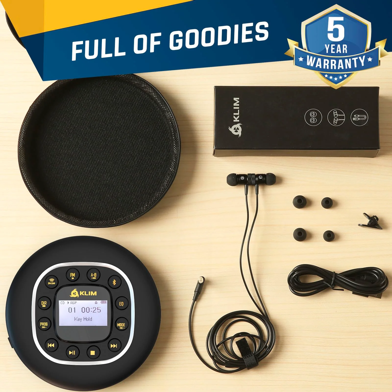 KLIM Journey - Portable CD Player Walkman with Long-Lasting Battery - New - with Headphones - Radio FM - Compatible MP3 CD Player Portable - SD Card, FM Transmitter, Bluetooth - Ideal for Cars - Image 7