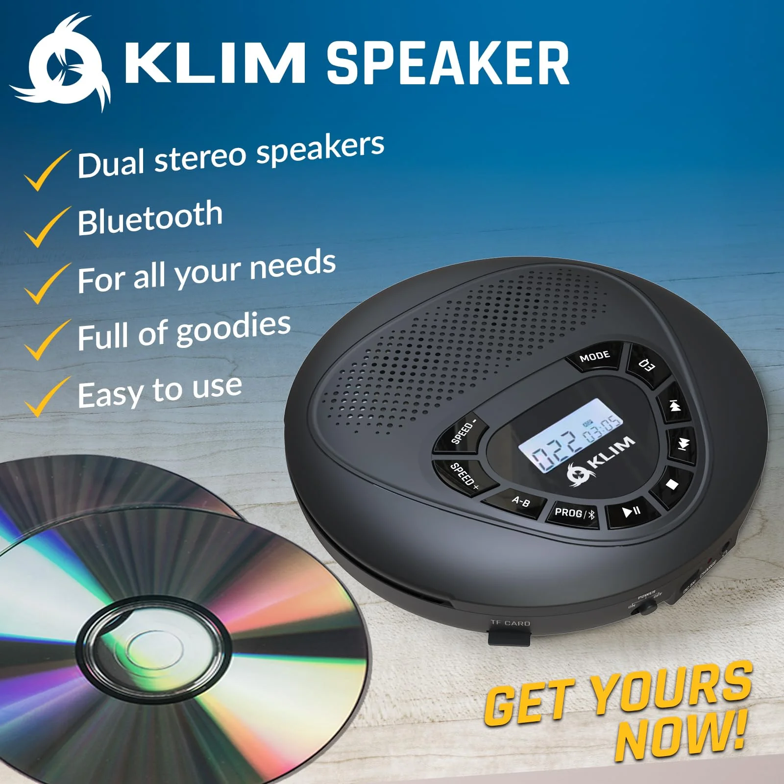 KLIM Speaker + Bluetooth CD Player with Speakers + NEW 2024 + Discman + Rechargeable Battery + Portable CD Player with Headphones + CD Player Portable + SD Card + AUX + Ideal for Car, Home With Bluetooth - Image 2
