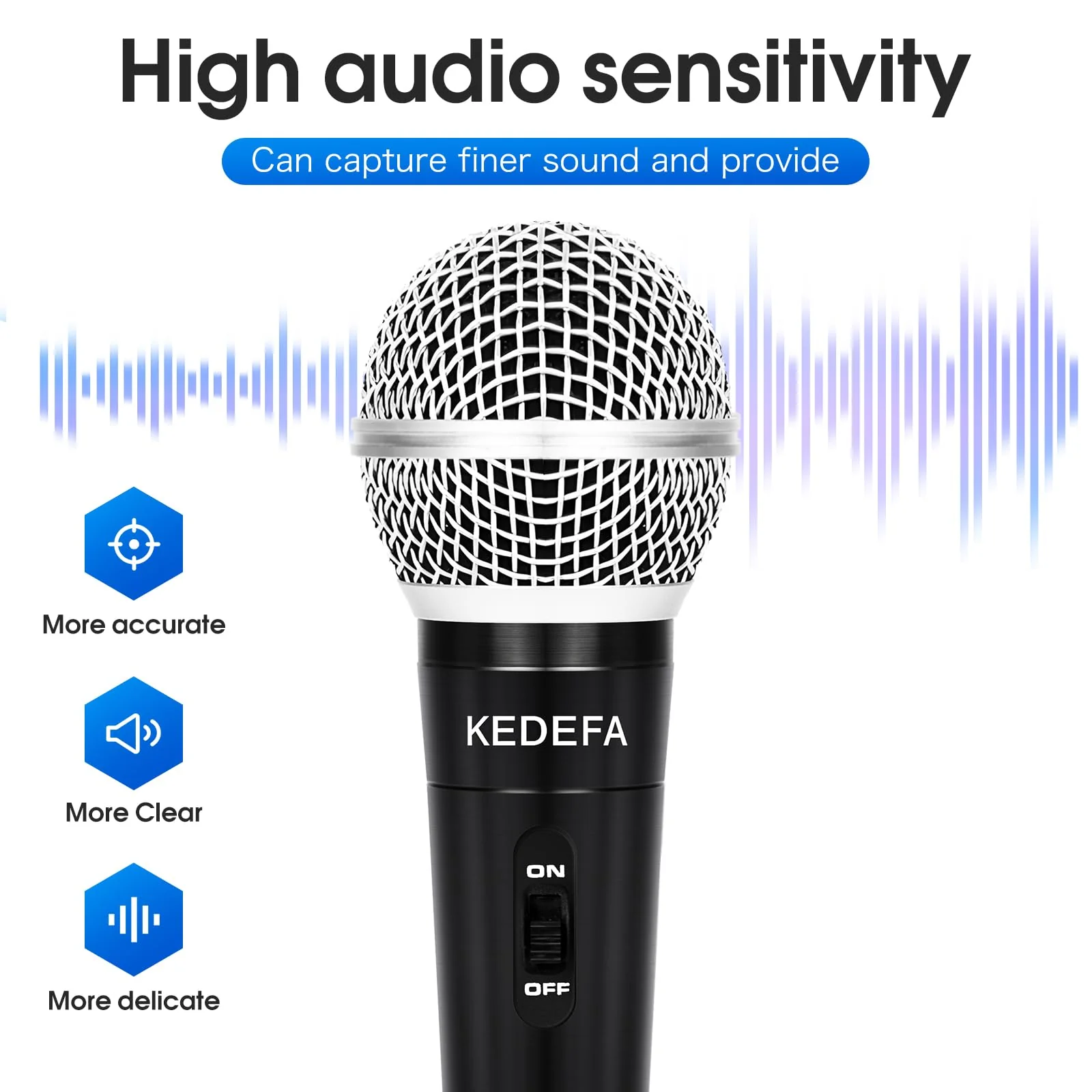 KM88 Handheld Wired Karaoke Microphone, Super Cardioid Dynamic Vocal Mic with 13.12ft Detachable XLR Audio Cable and ON/Off Switch, for Karaoke Singing Machine, Speaker - Image 2