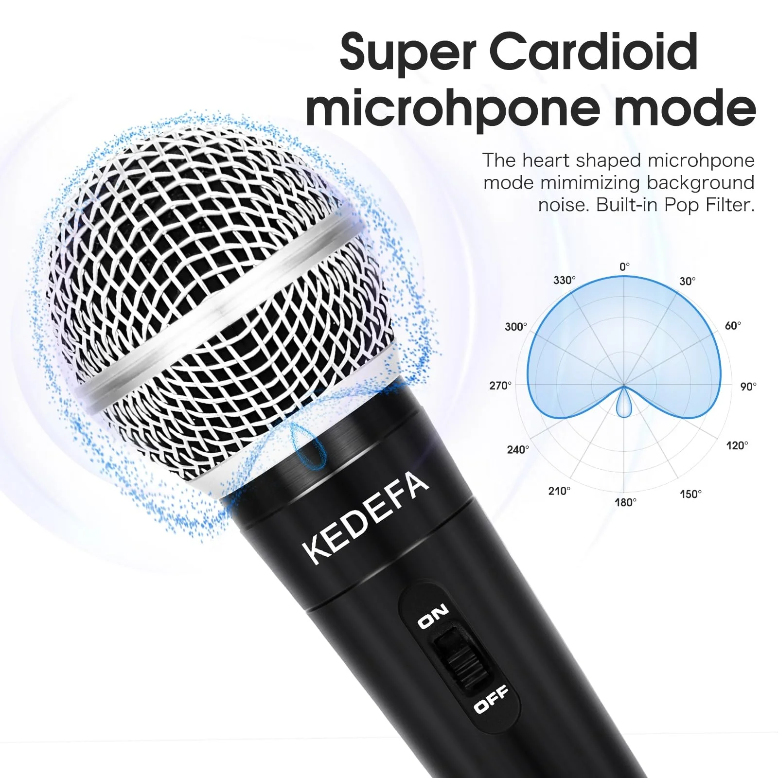 KM88 Handheld Wired Karaoke Microphone, Super Cardioid Dynamic Vocal Mic with 13.12ft Detachable XLR Audio Cable and ON/Off Switch, for Karaoke Singing Machine, Speaker - Image 3