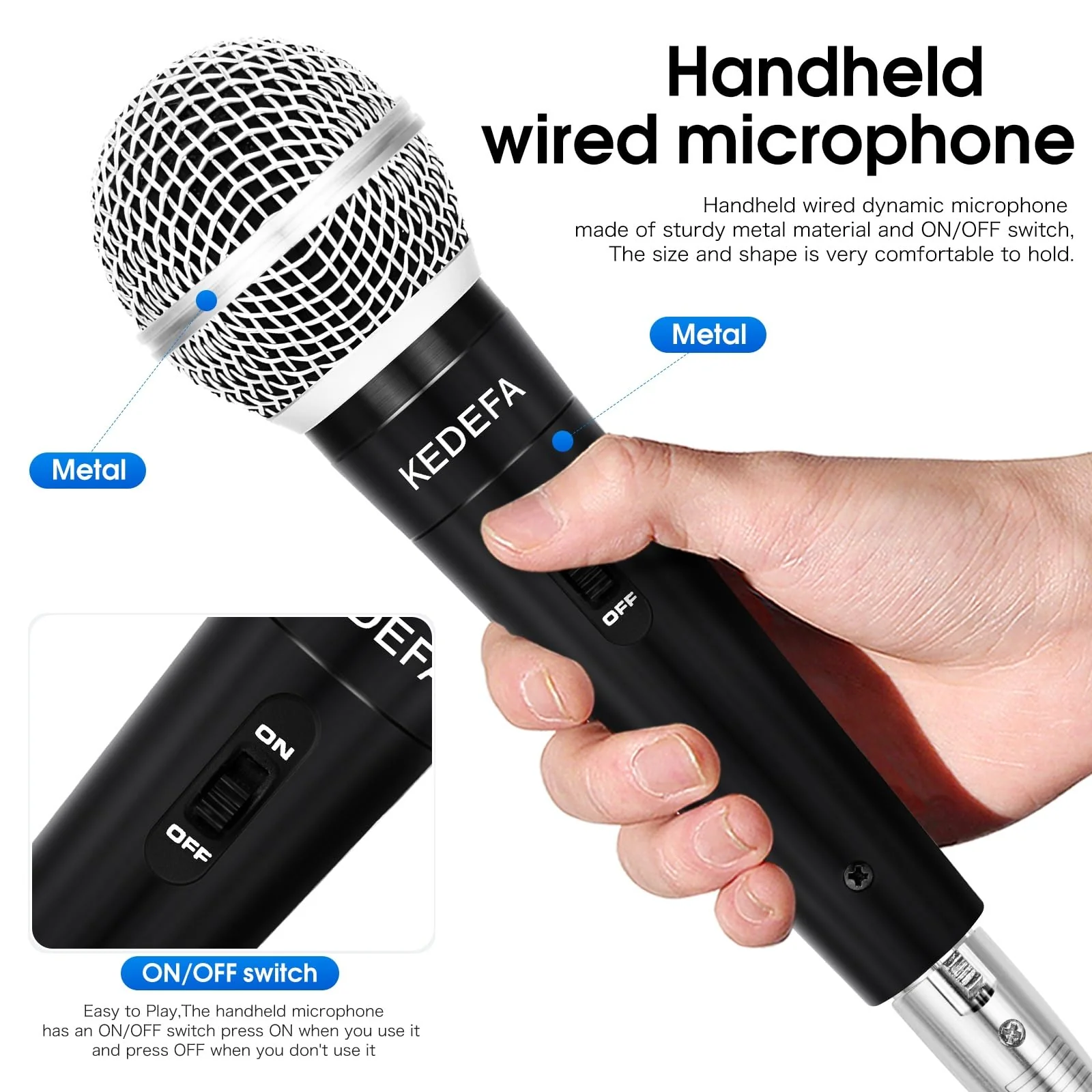 KM88 Handheld Wired Karaoke Microphone, Super Cardioid Dynamic Vocal Mic with 13.12ft Detachable XLR Audio Cable and ON/Off Switch, for Karaoke Singing Machine, Speaker - Image 4