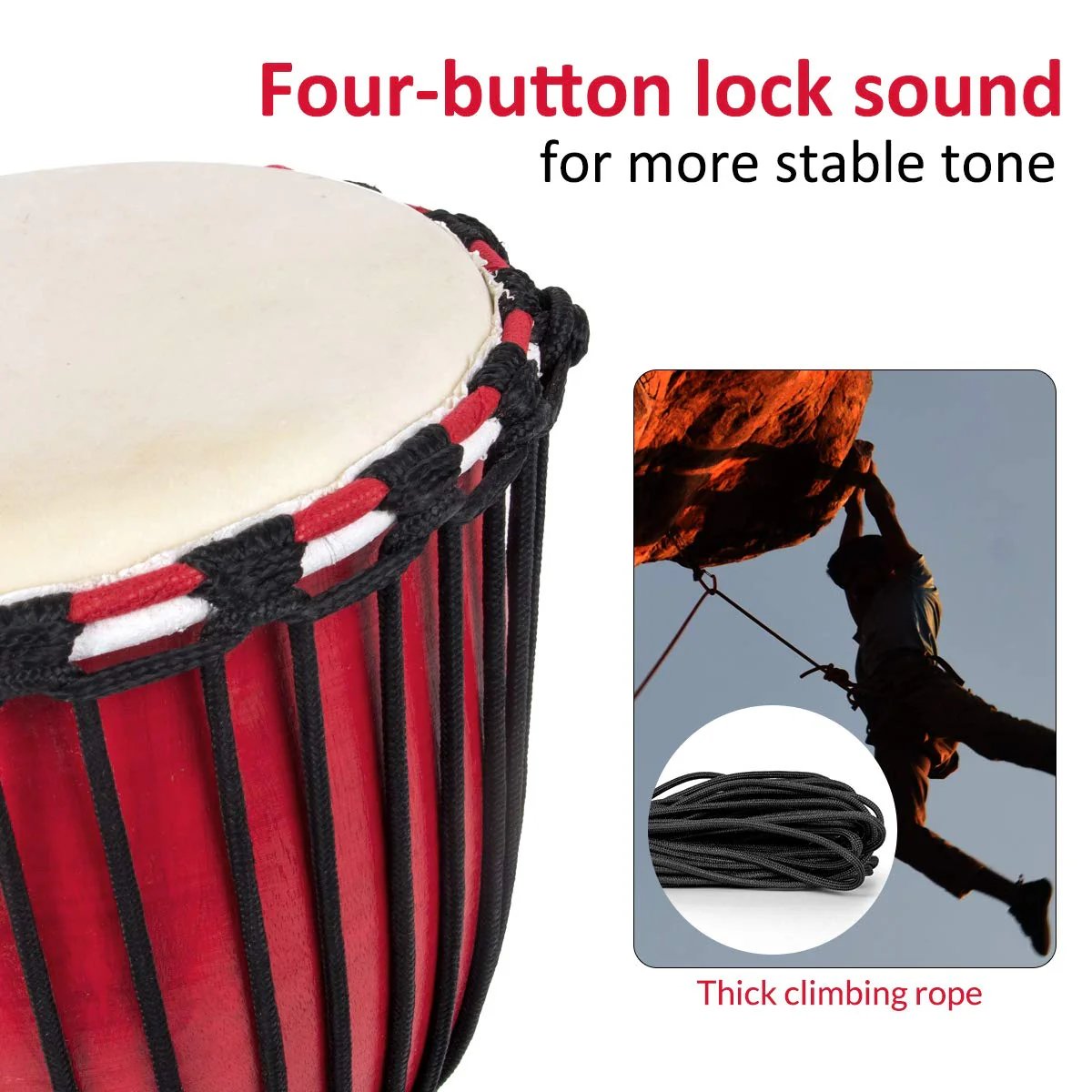Kmise 8" Djembes African Hand Drum Mahogany Standard Goat Skin Drumhead (MI3039) 8 inch - Image 5