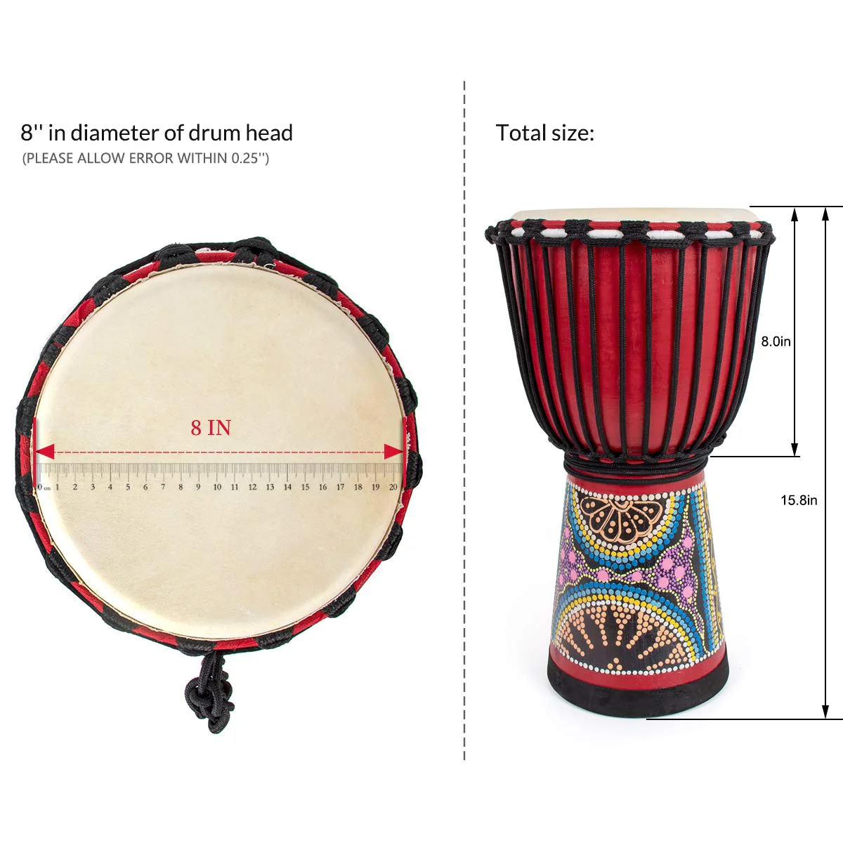 Kmise 8" Djembes African Hand Drum Mahogany Standard Goat Skin Drumhead (MI3039) 8 inch - Image 7